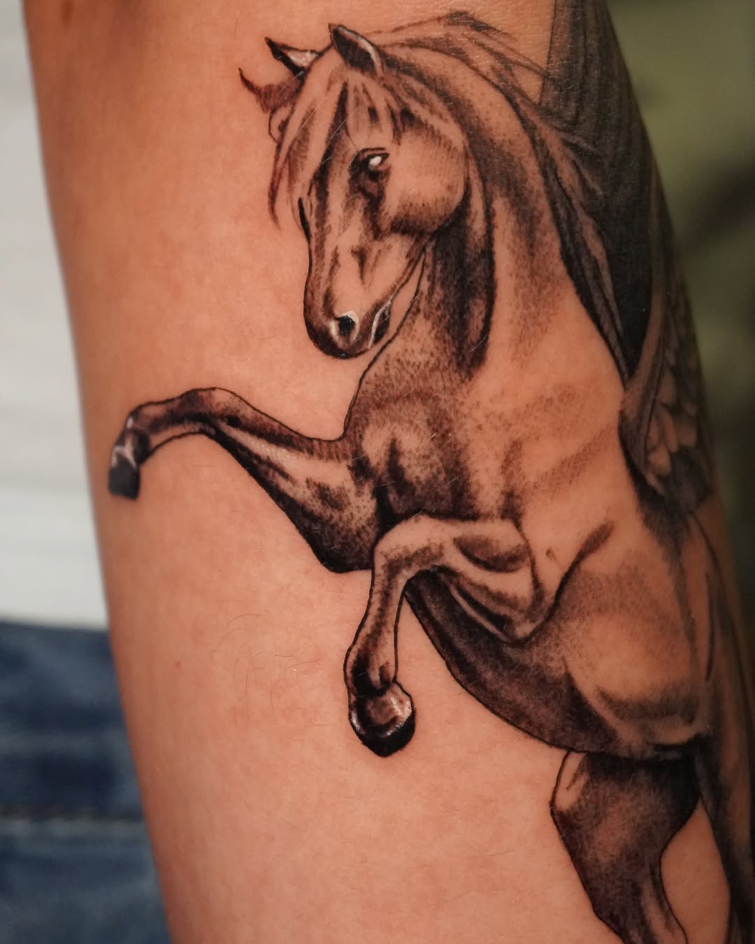 Horse realism tattoo on the forearm by hallow ☣︎ tattoo artist, Philadelphia, Pennsylvania