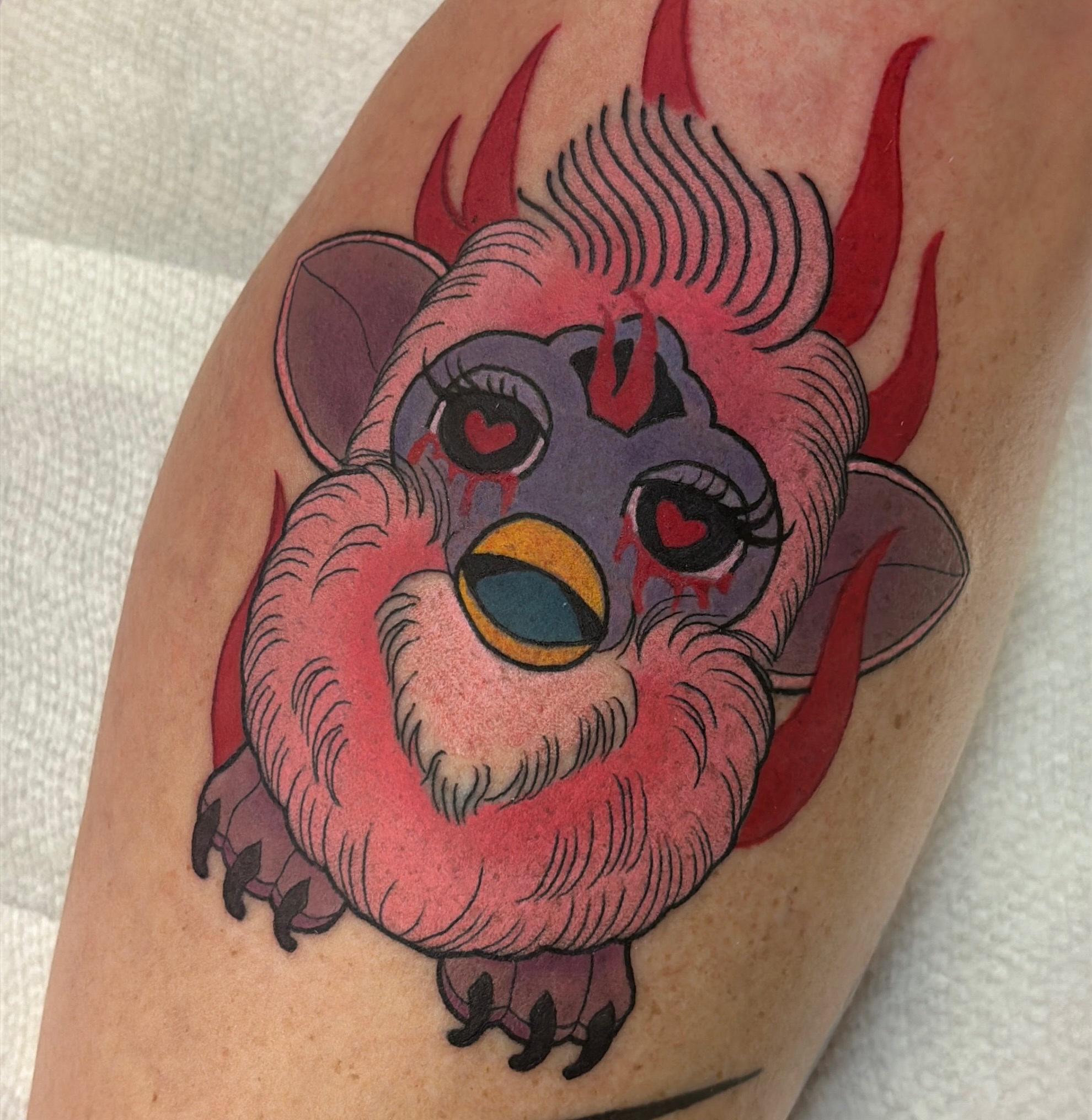 Monster dotwork tattoo on the forearm by Latesha Burnley