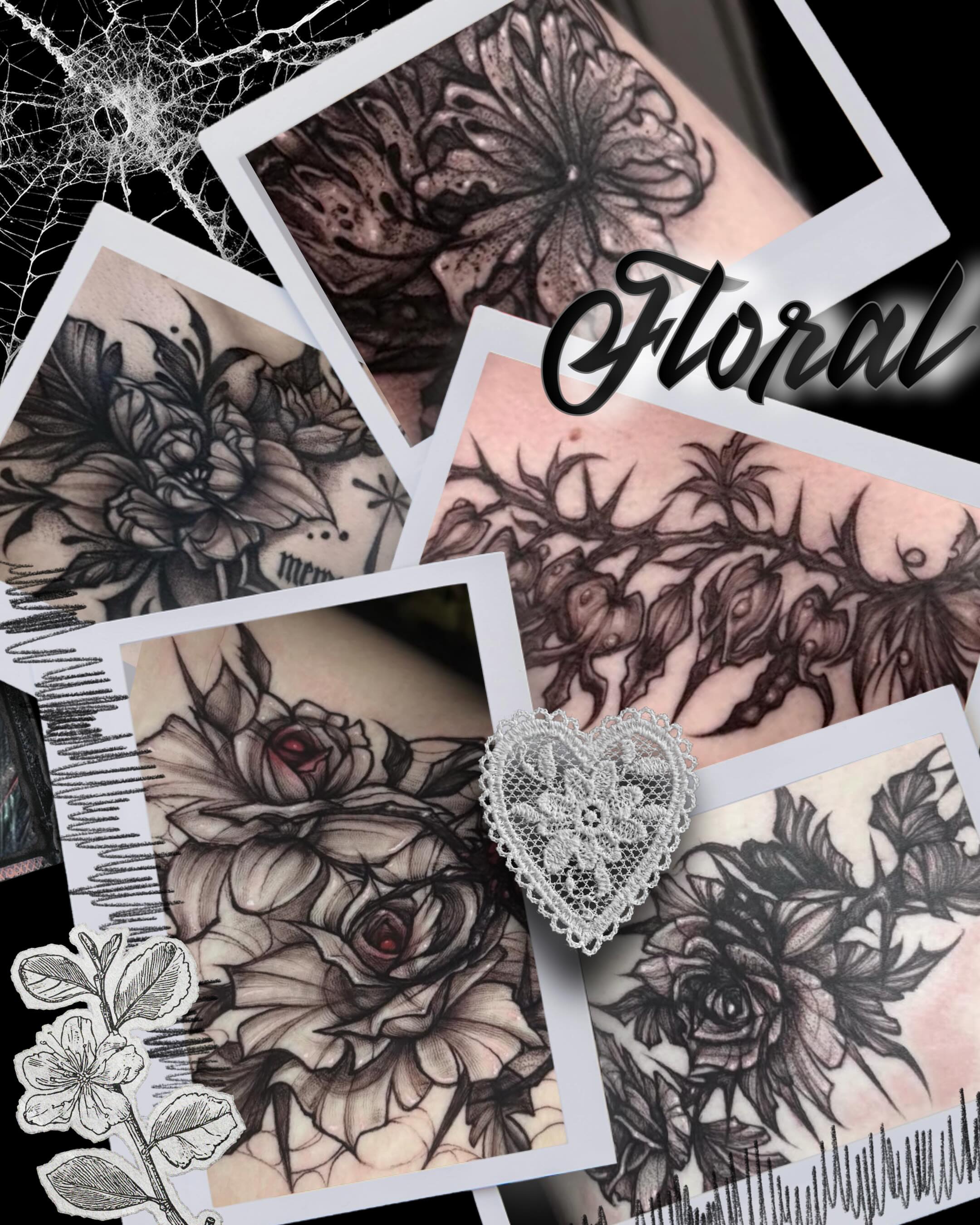 Floral black and grey tattoo on the forearm by ๐ท๐๐๐๐