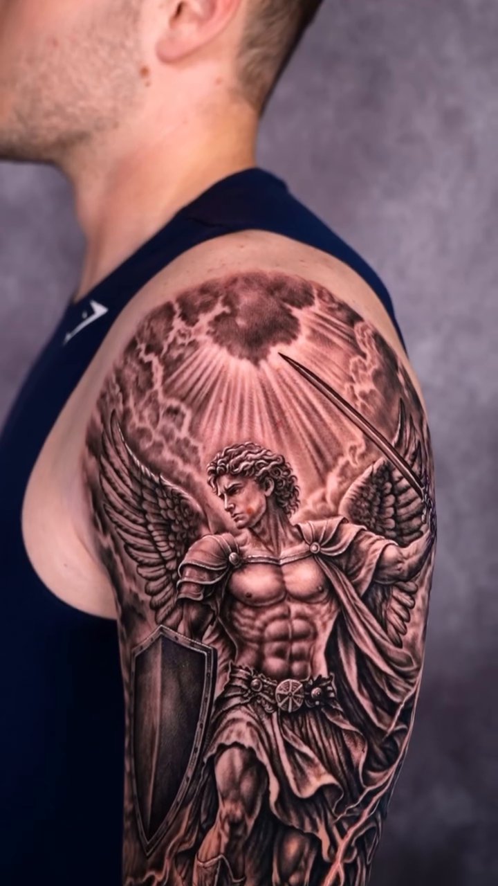 Archangel Michael realism tattoo by Brayan Batista - Tattoo Artist