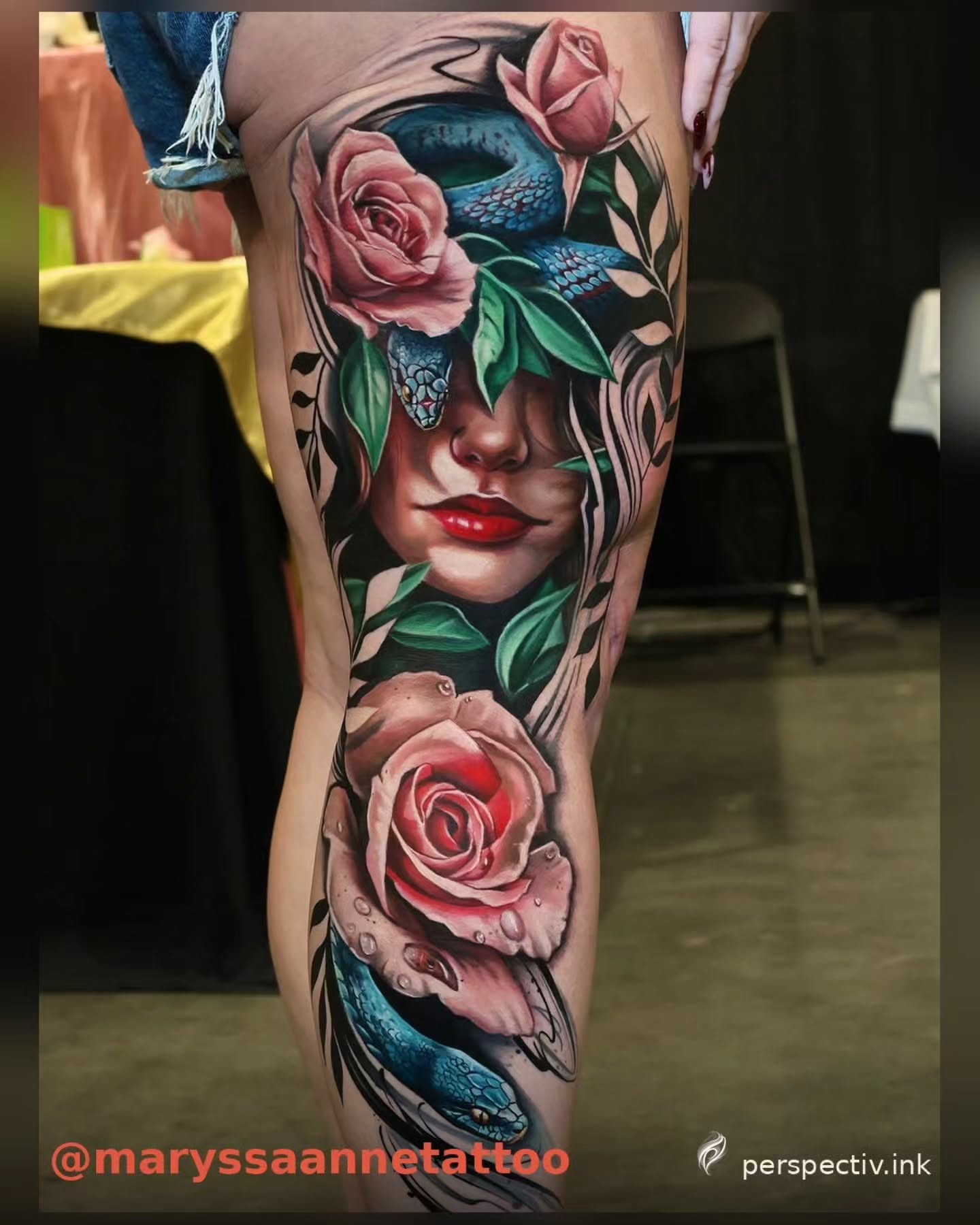 Tattoo by @perspectivink — realism, dotwork