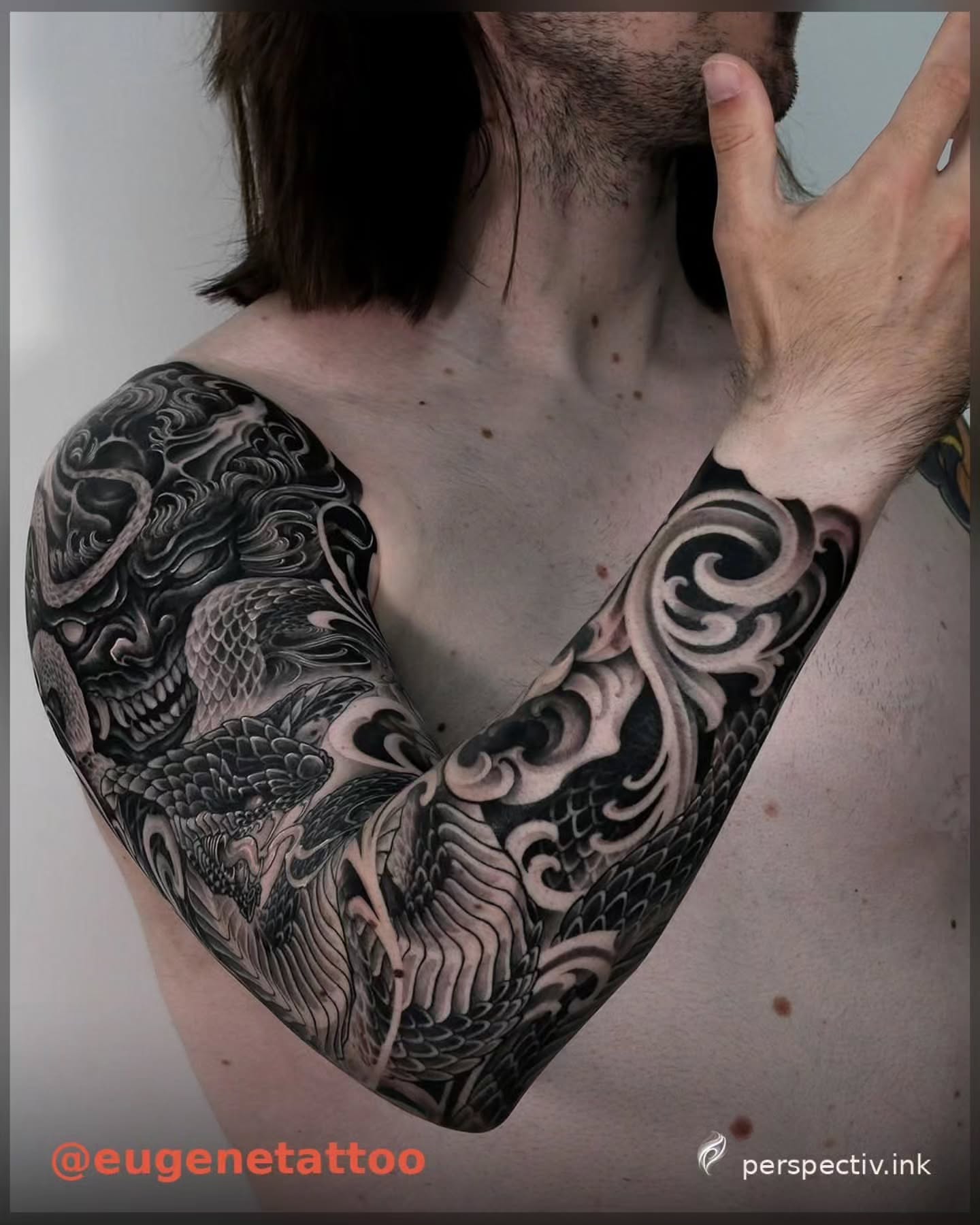 Tattoo by @perspectivink — black_and_grey, japanese_irezumi