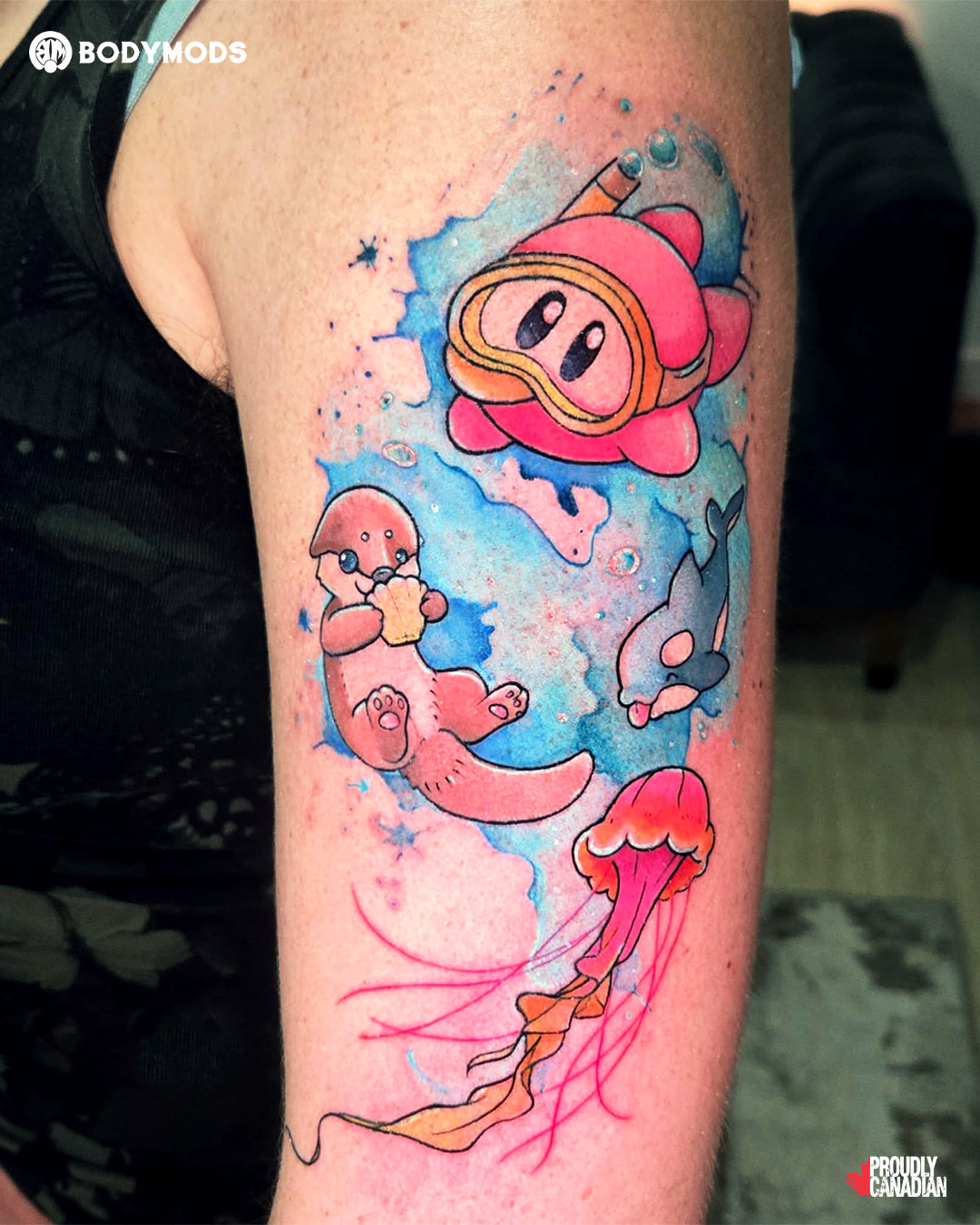 Underwater scene watercolor tattoo on the forearm by Meghan Hounsell