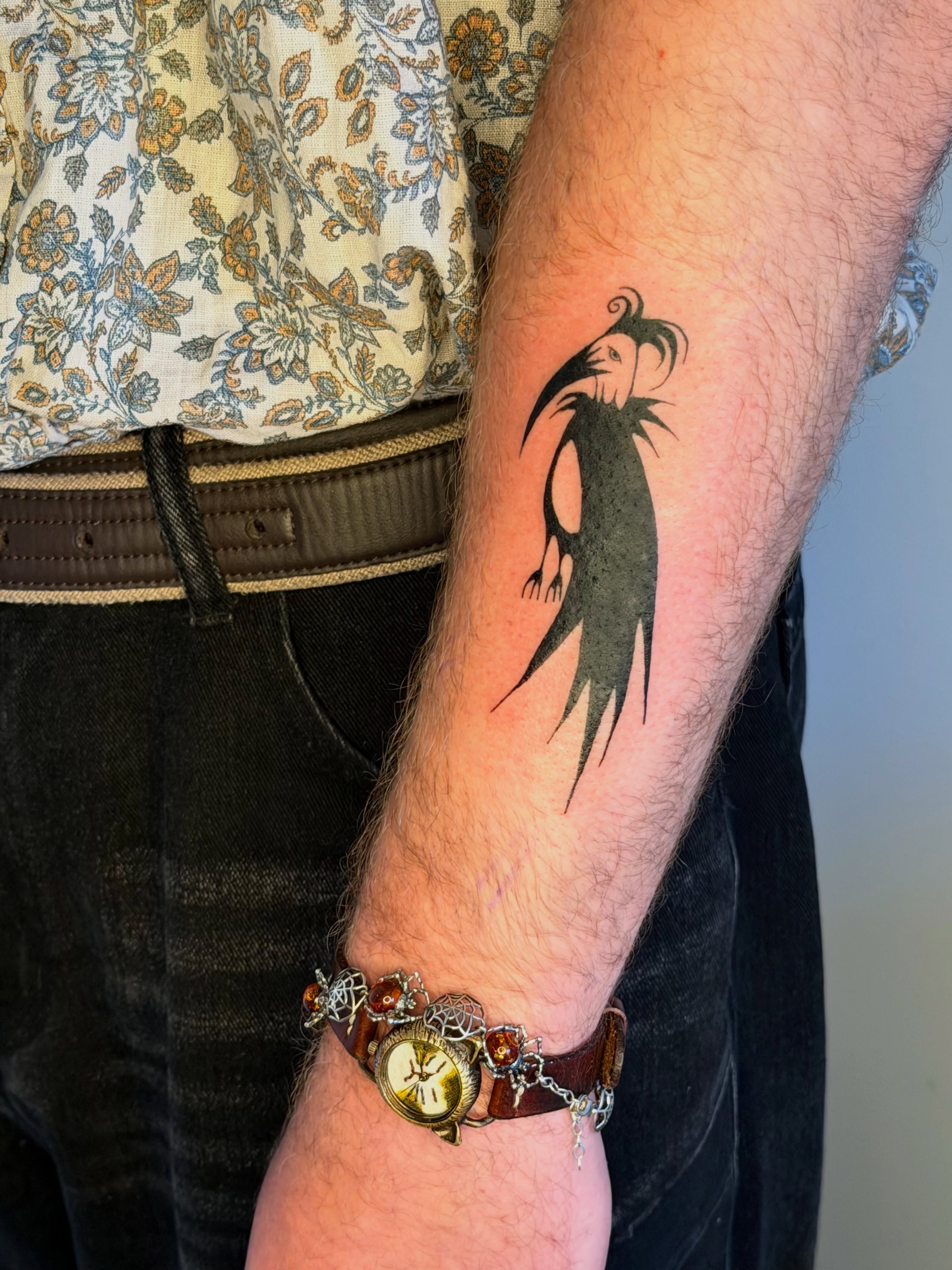 Scary cat black and grey tattoo on the forearm by ♤ Catherine Stengel ♤