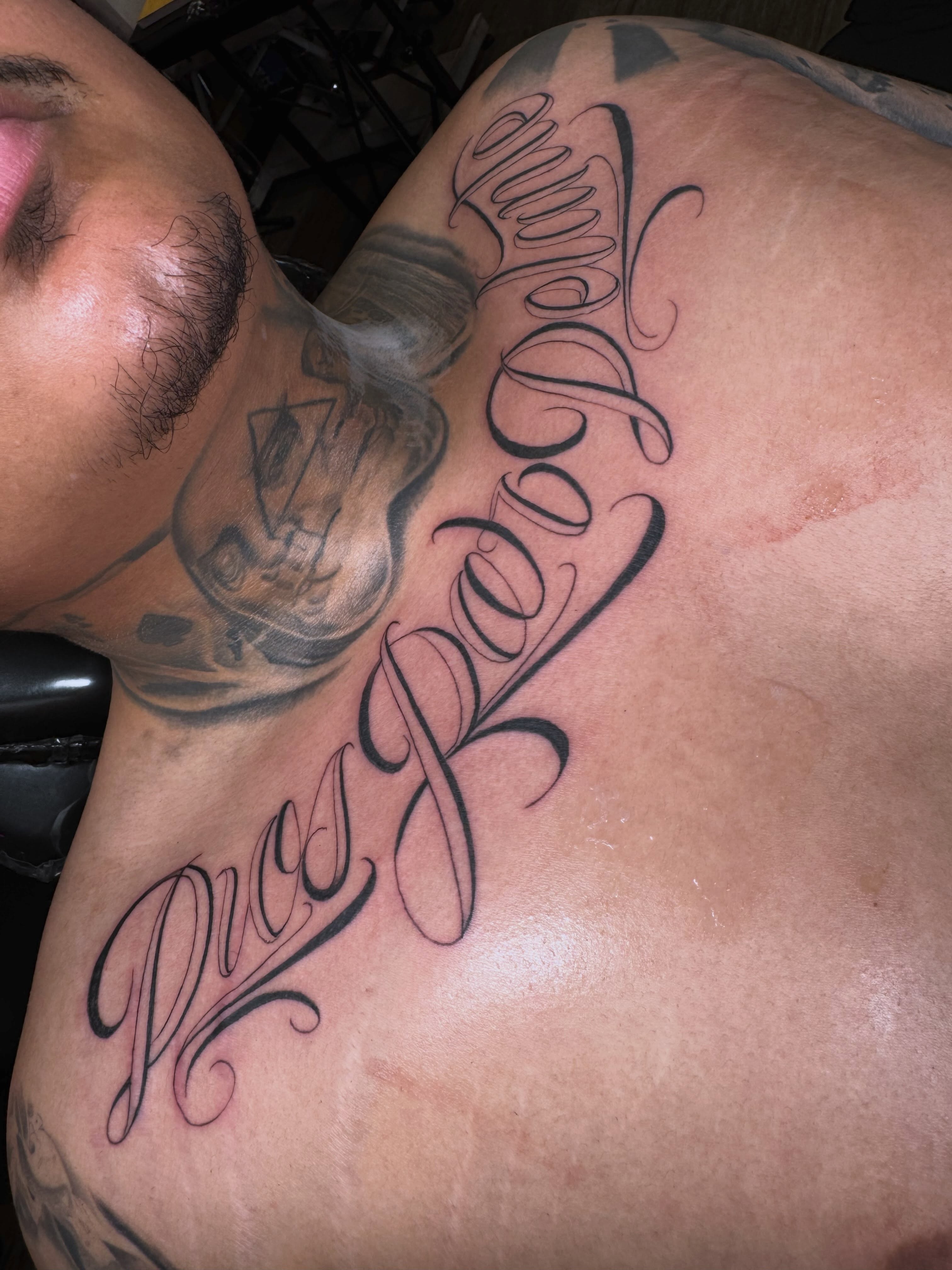 Script lettering lettering script tattoo on the shoulder by πΎππππππππ