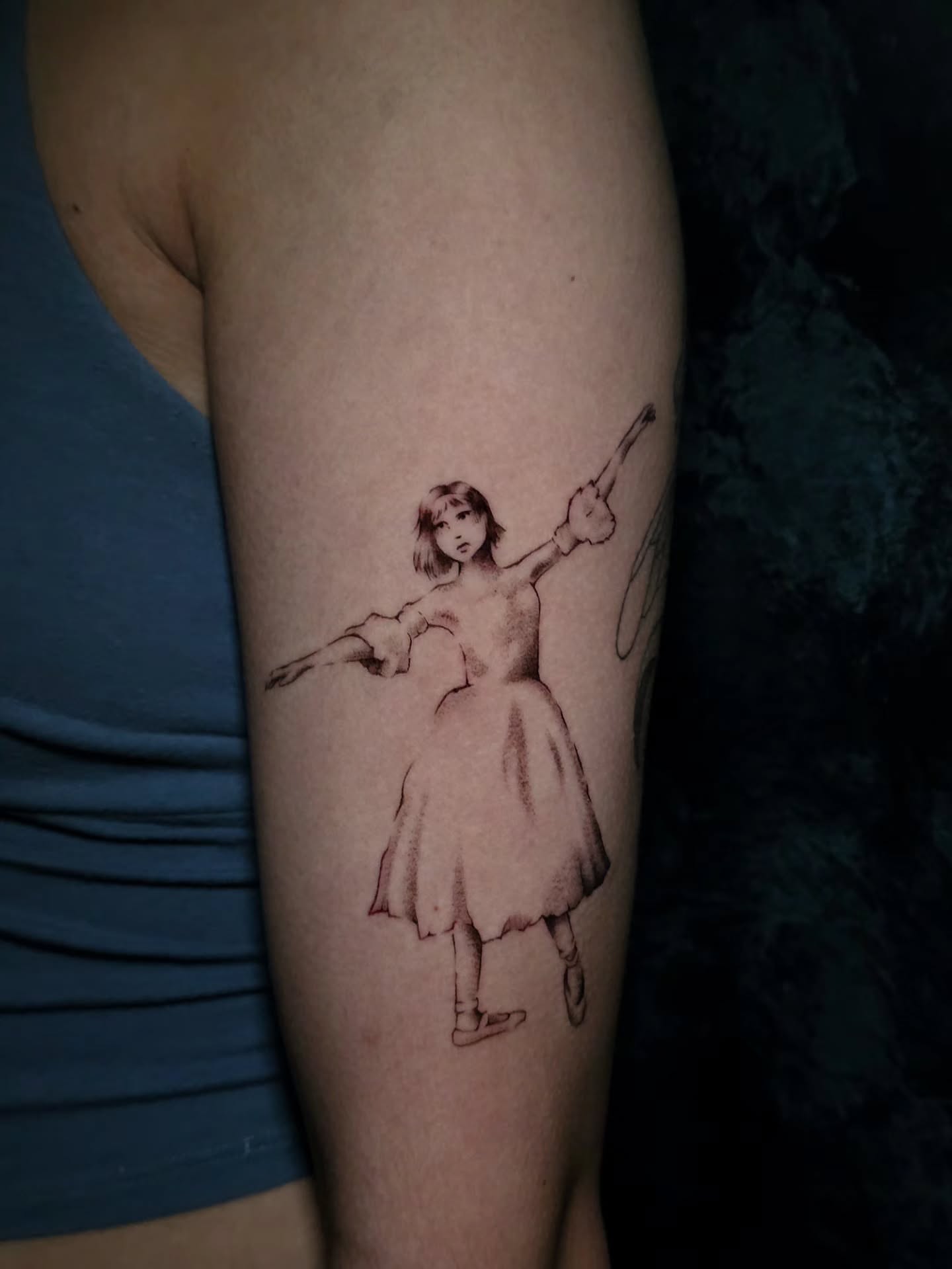 Ballerina dotwork tattoo on the forearm by Ashley Johnson, Knoxville, Tennessee