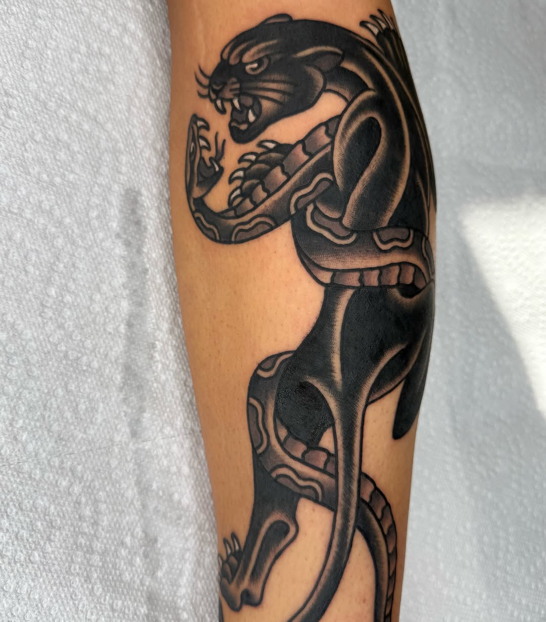 Snake black and grey tattoo on the forearm by ༺tessa༻