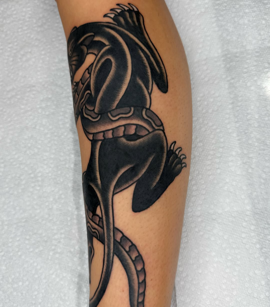 Dog black and grey tattoo on the forearm by ༺tessa༻