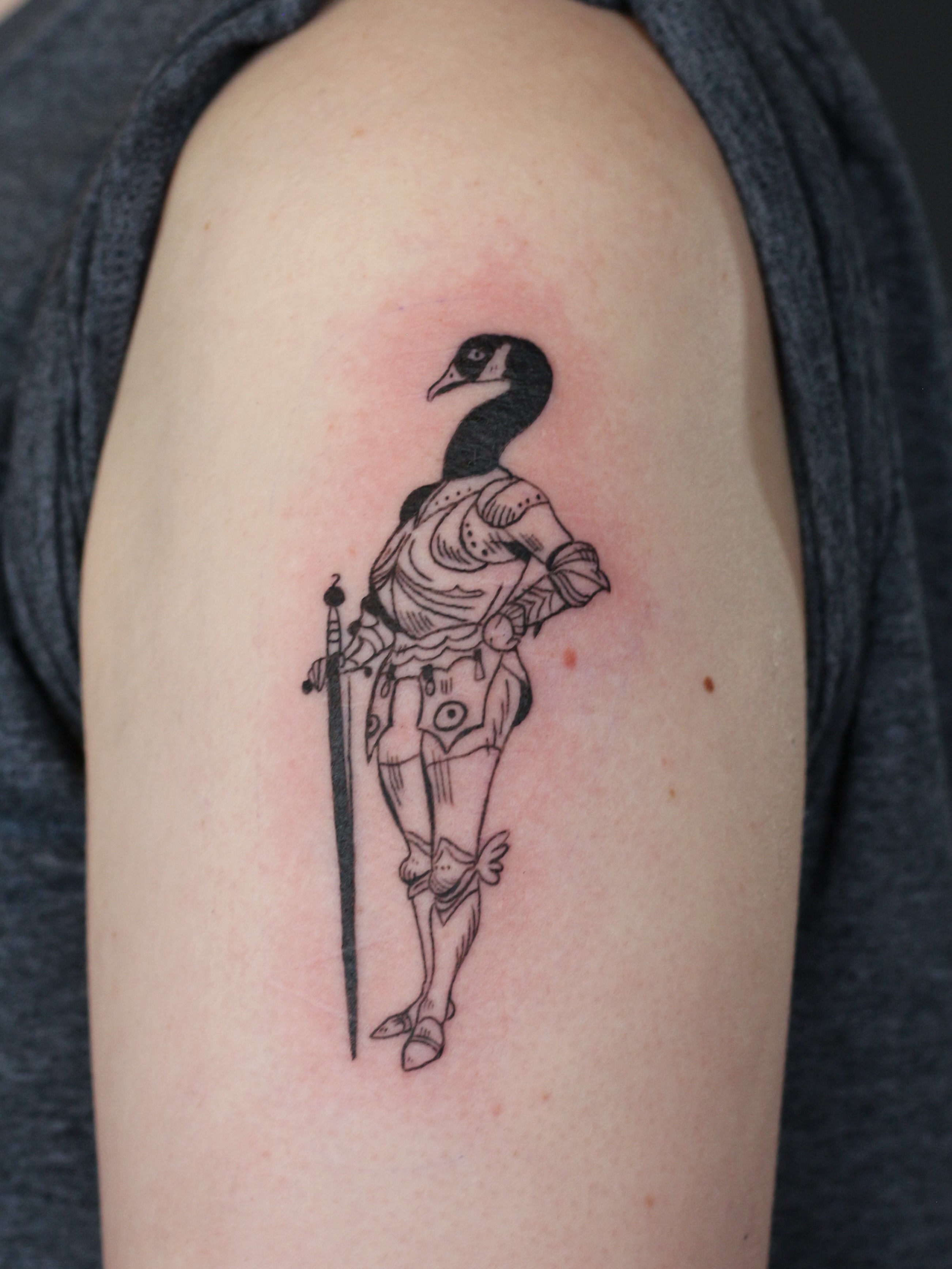 Raven warrior black and grey tattoo on the shoulder by Stephany Victorine