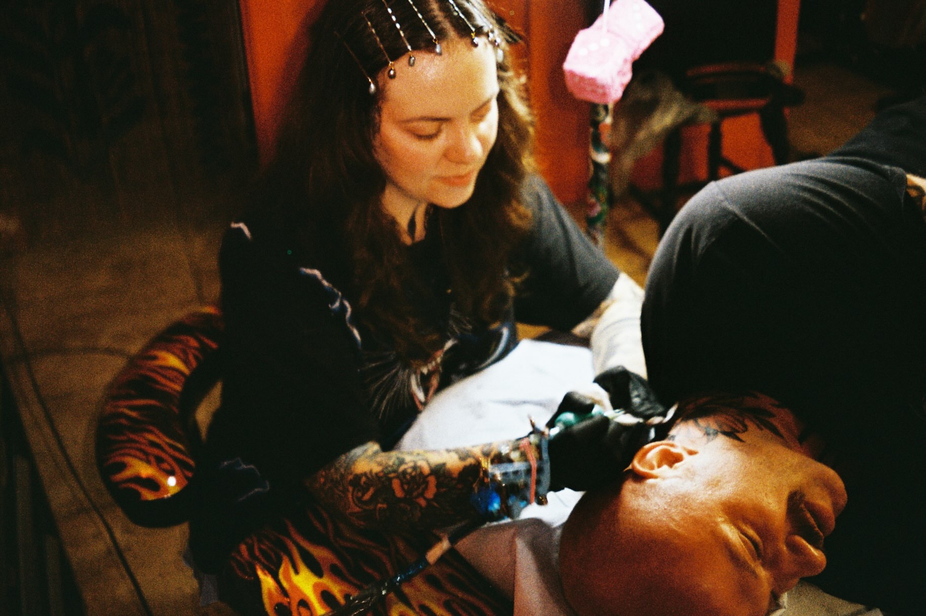 Head American traditional tattoo on the head by Jacqui Rose