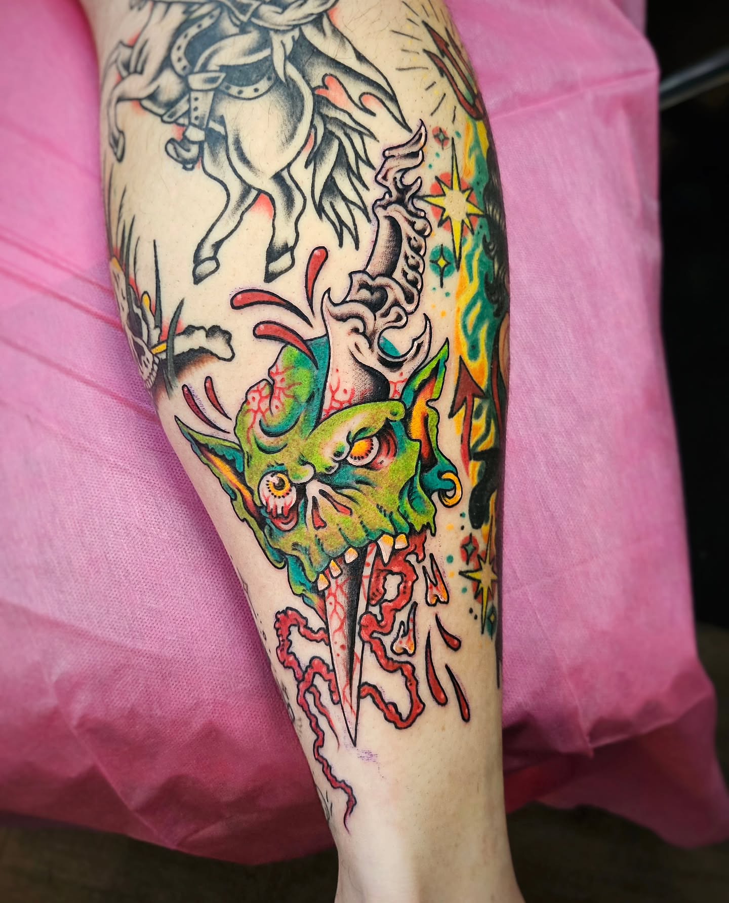 Tattoo by @prettiepluto — american_traditional, dotwork