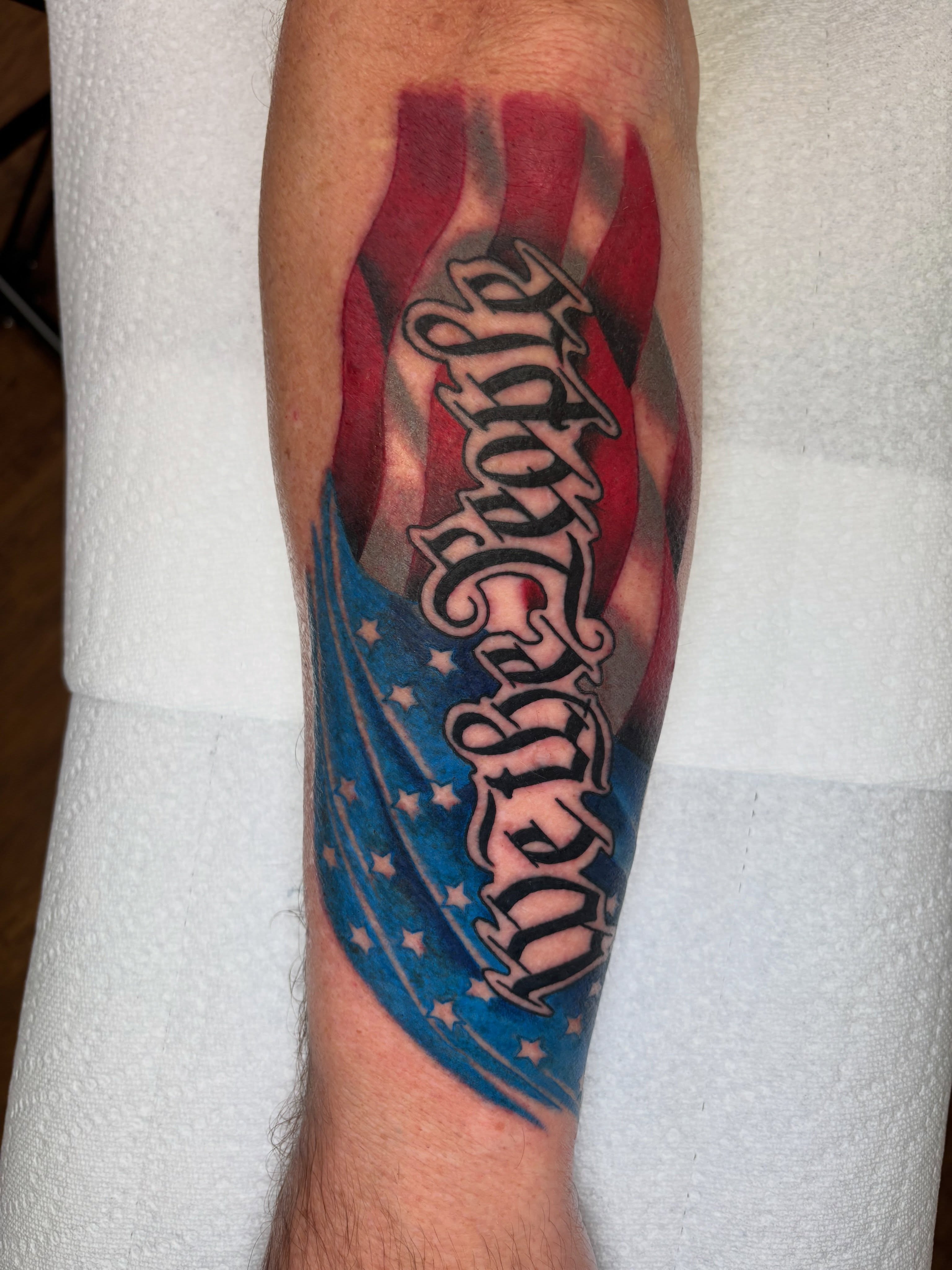 We the people American traditional tattoo on the forearm by AARON MASTERS - Tattoo Artist