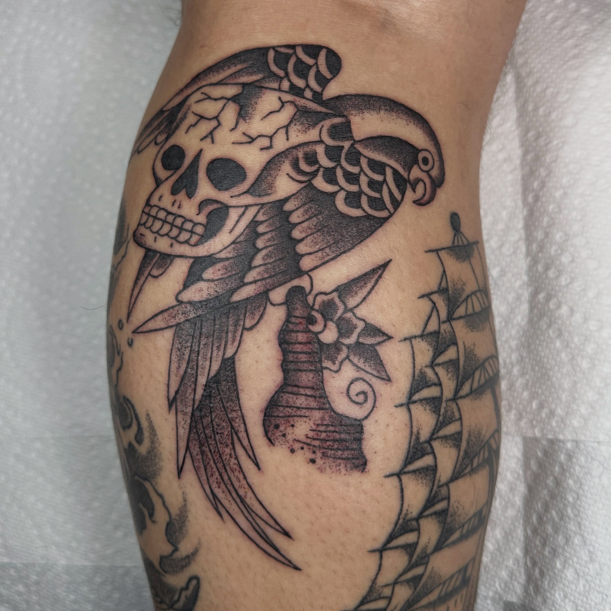 Tattoo by @piratewizardtattoo — black_and_grey