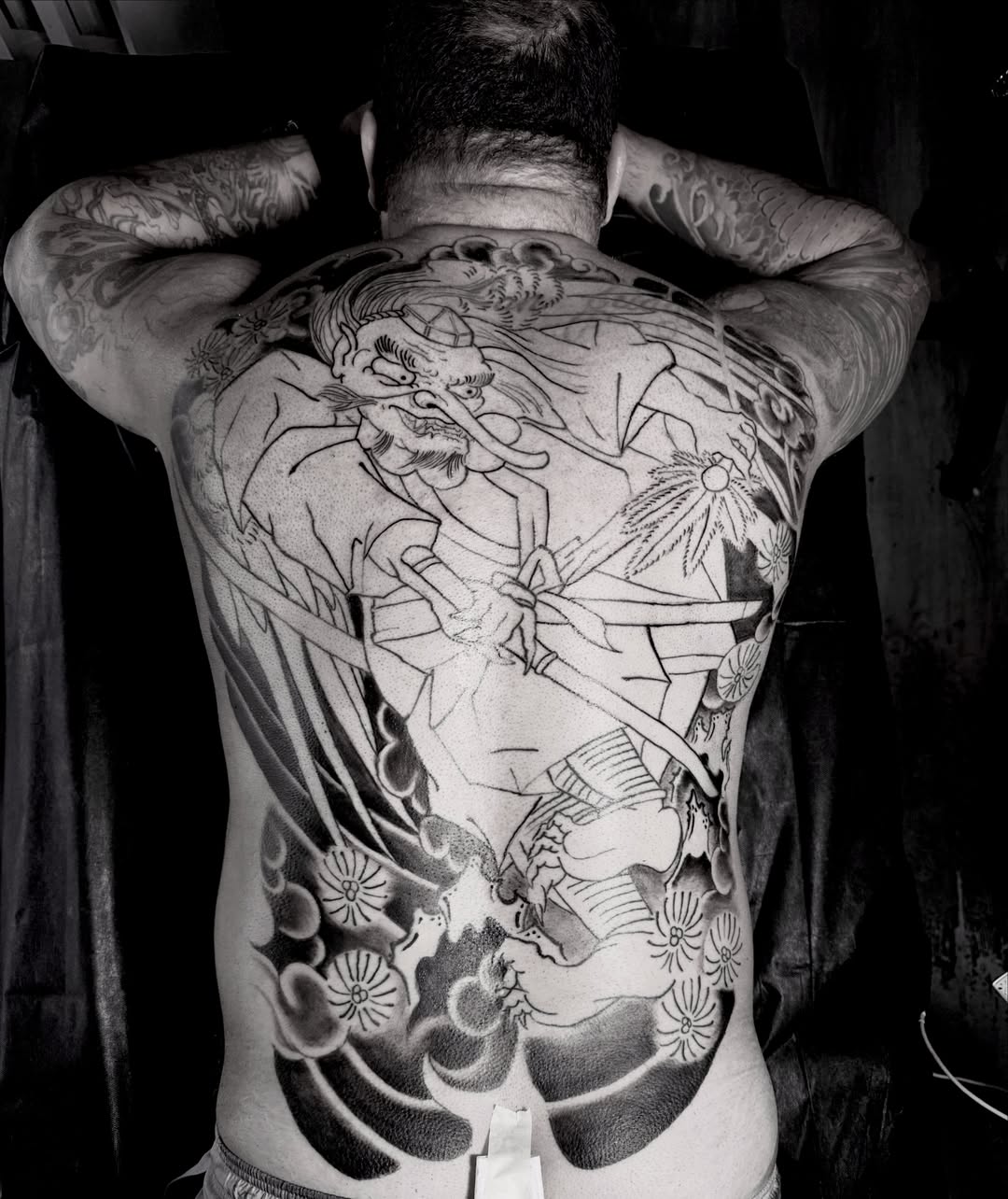 Samurai warrior japanese irezumi tattoo on the back by Noah Morris