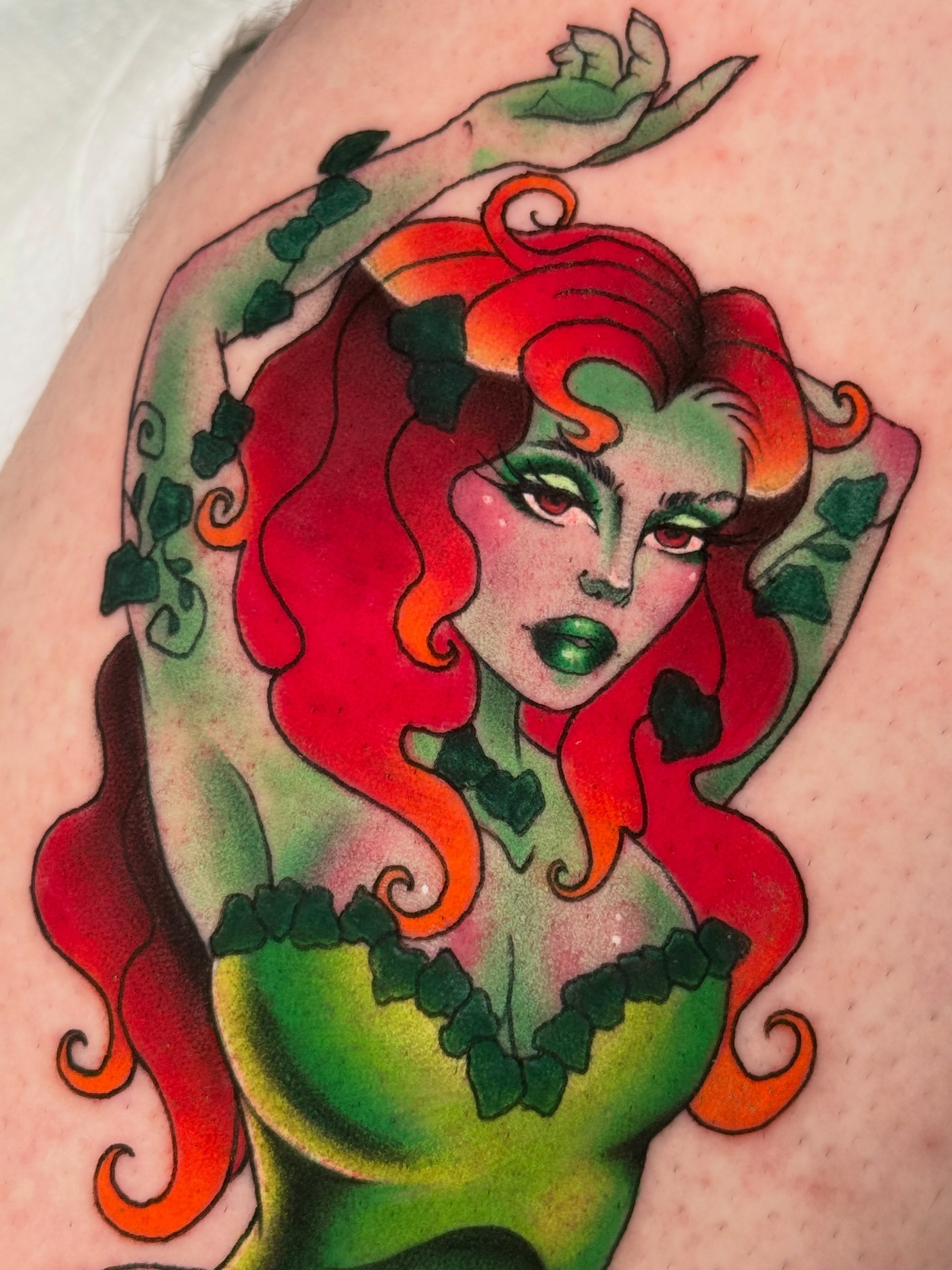 Poison ivy American traditional tattoo on the upper arm by Kayla Warren