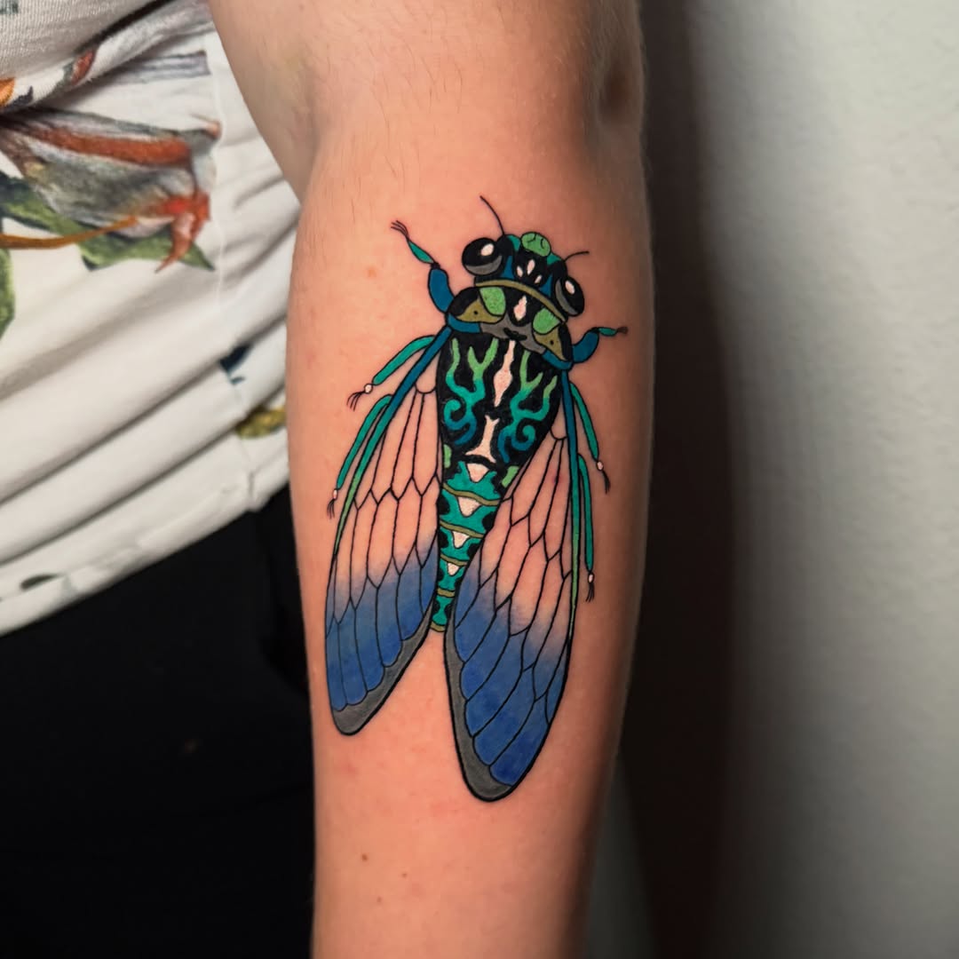 Cicada realism tattoo on the forearm by Tess