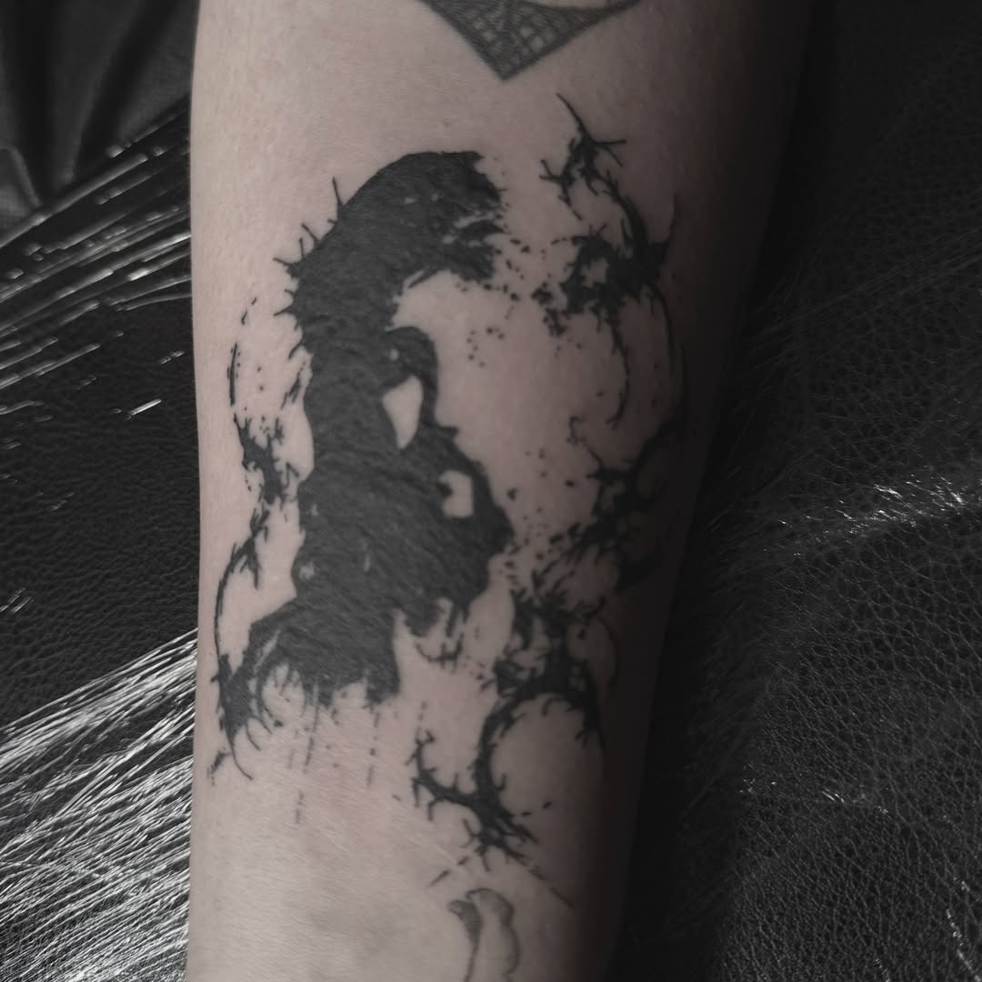 Horse and rider black and grey tattoo on the forearm by Jordan Sandoval