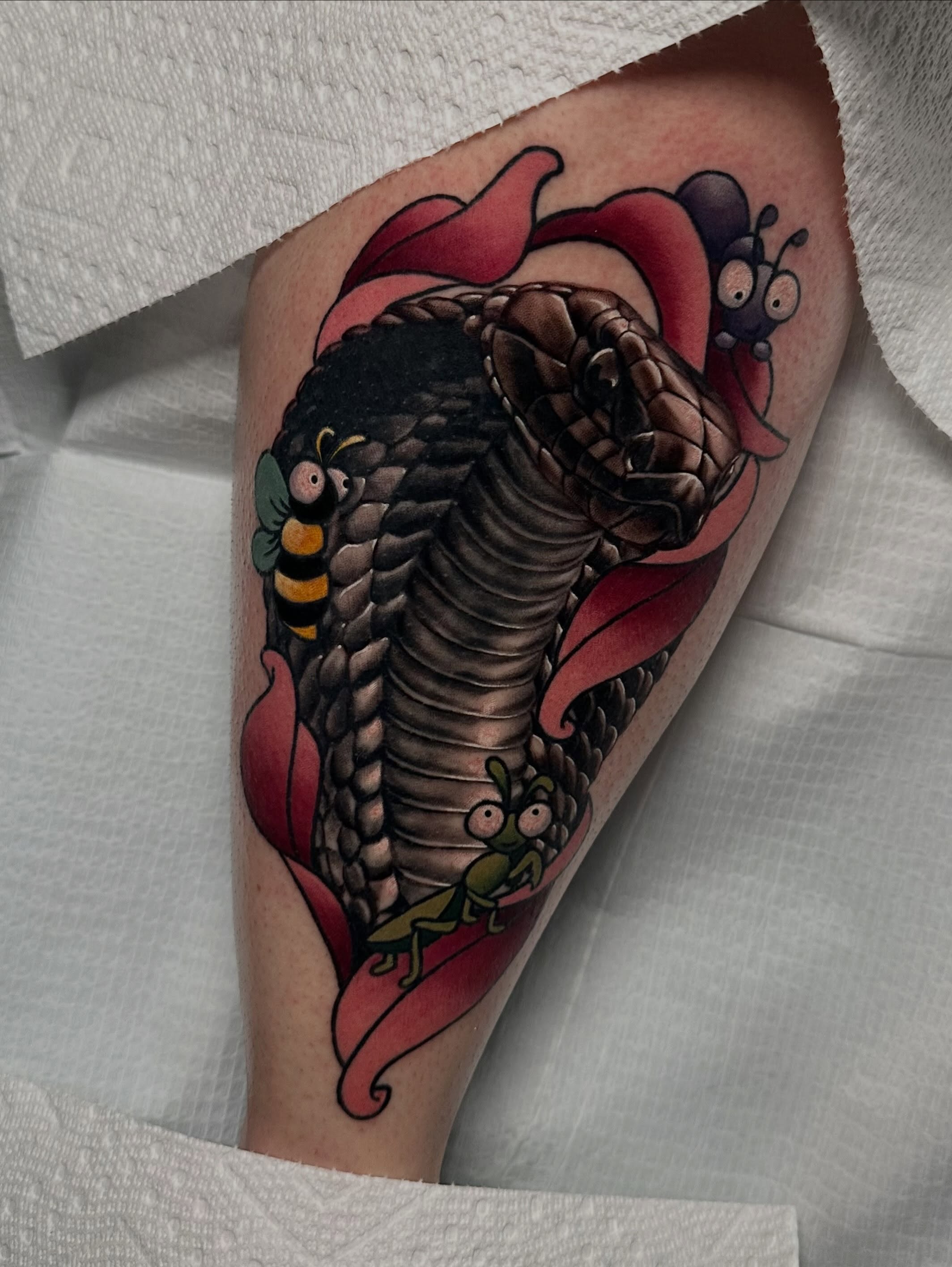 Snake and insects American traditional tattoo on the forearm by 🌿 Vicky Stoner 🌿