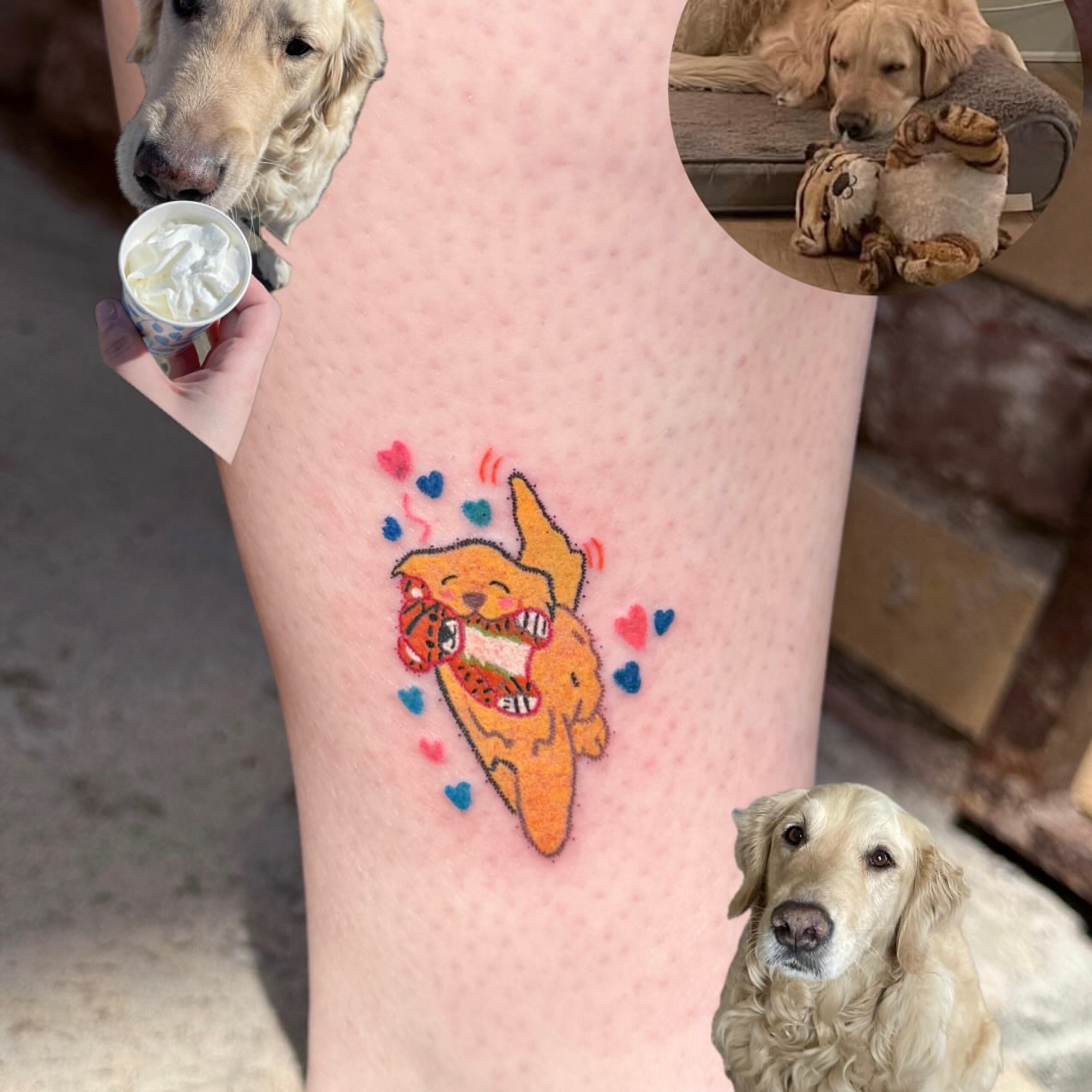 Dog dotwork tattoo on the leg by Yez tattoo