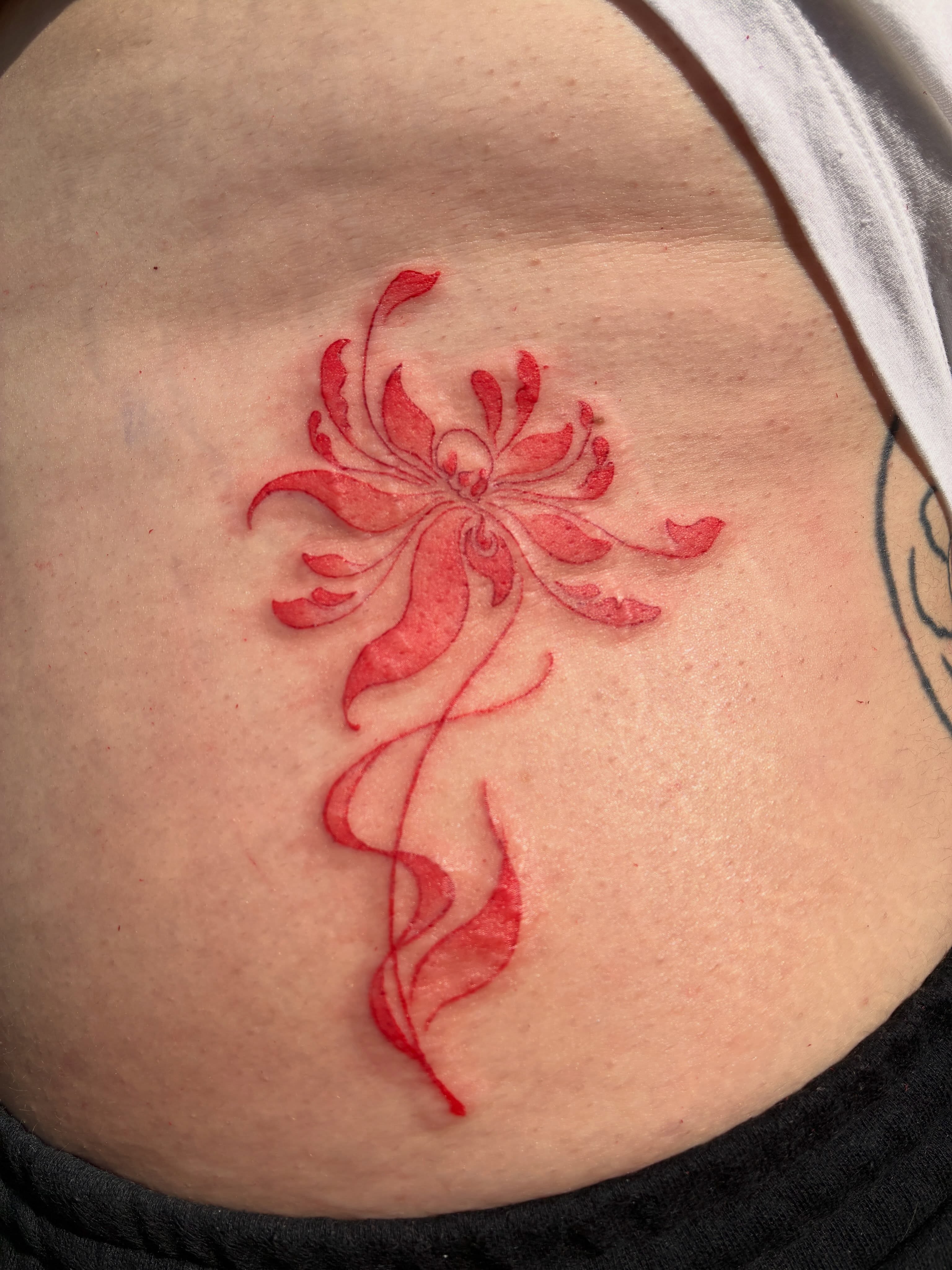 Floral design new school tattoo on the torso by Xin.H