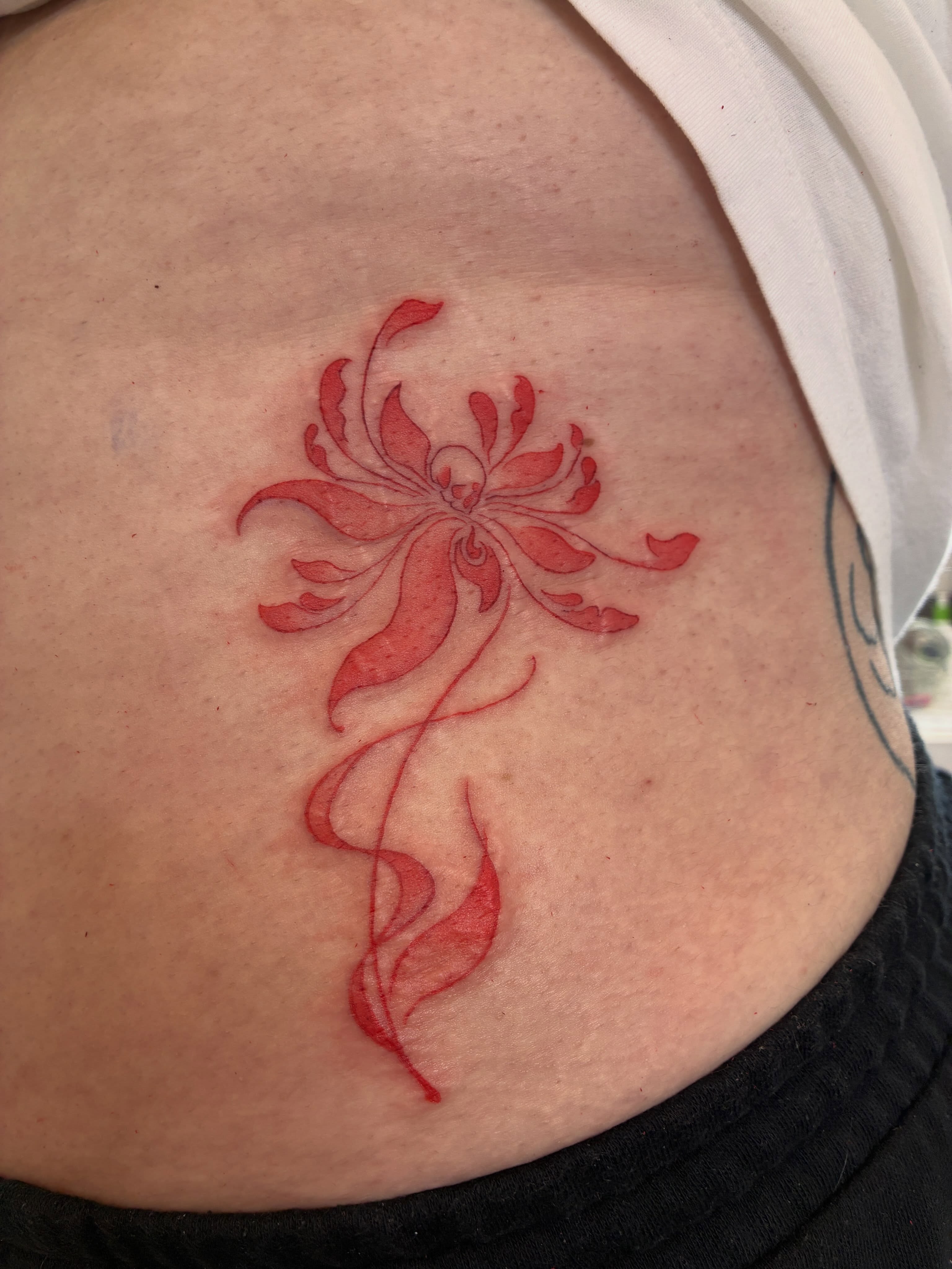 Floral design new school tattoo on the ribs by Xin.H