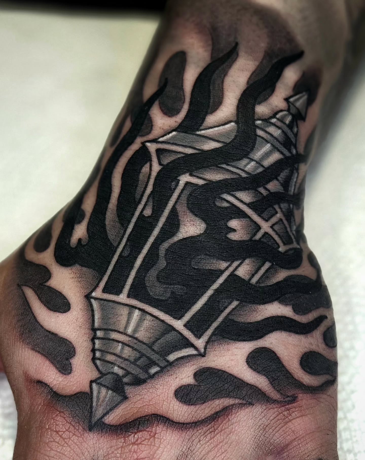 Tattoo by @mikegrasketattooart — black_and_grey, geometric