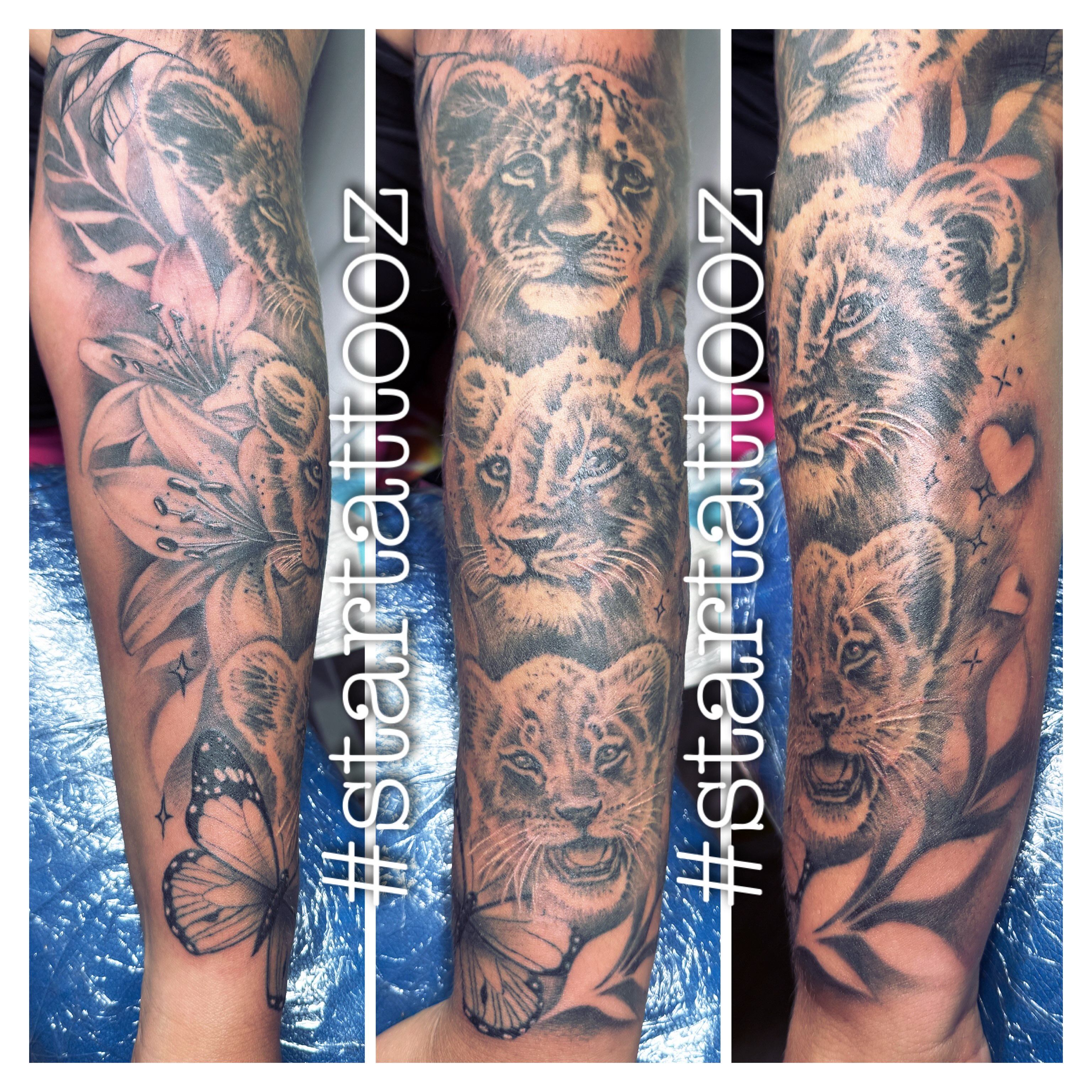 Lion family realism tattoo on the forearm by StarTattooz - the one & only