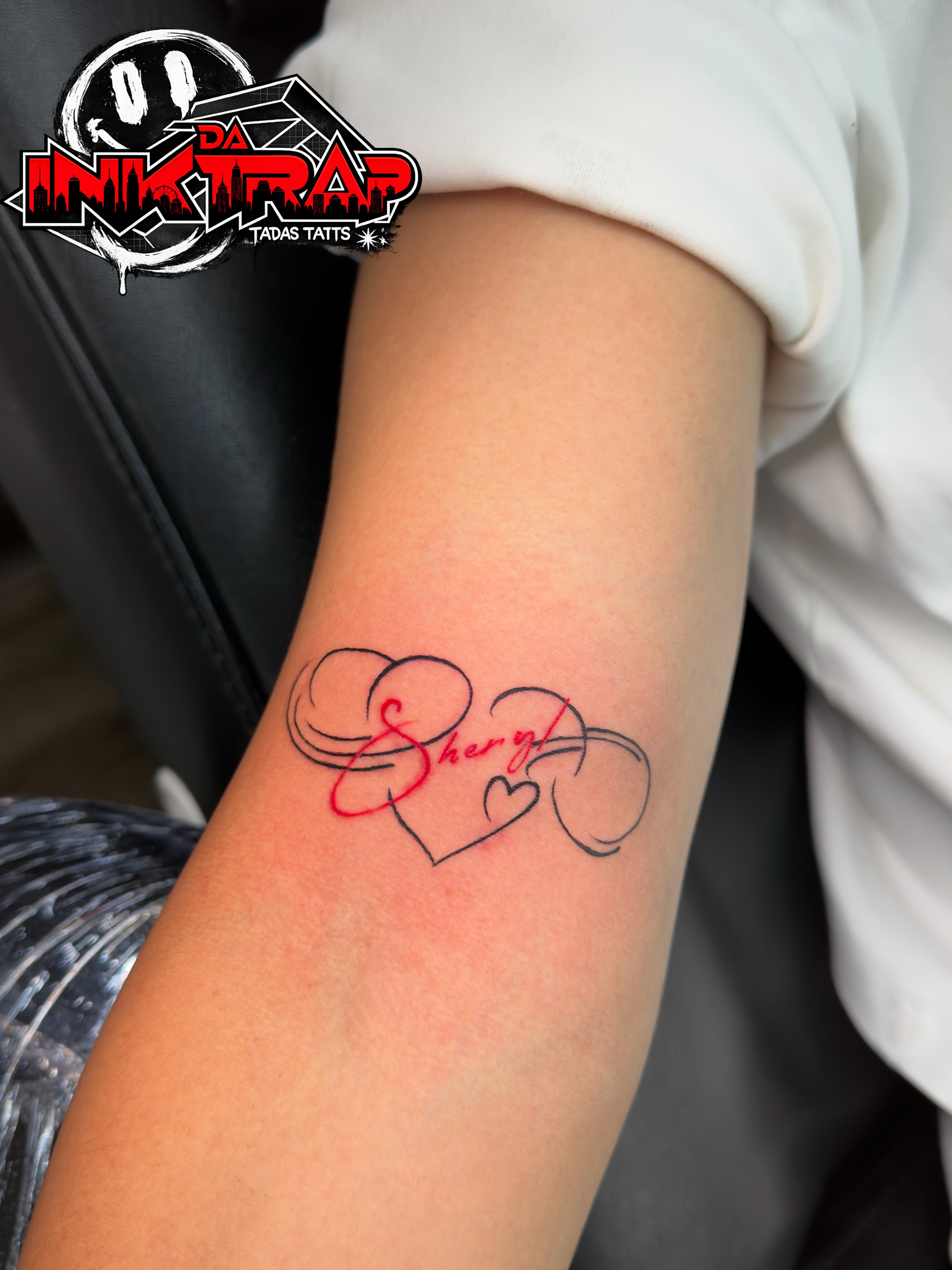Heart and name fine line tattoo on the forearm by thee Magician🧞♀️, Atlanta, Georgia