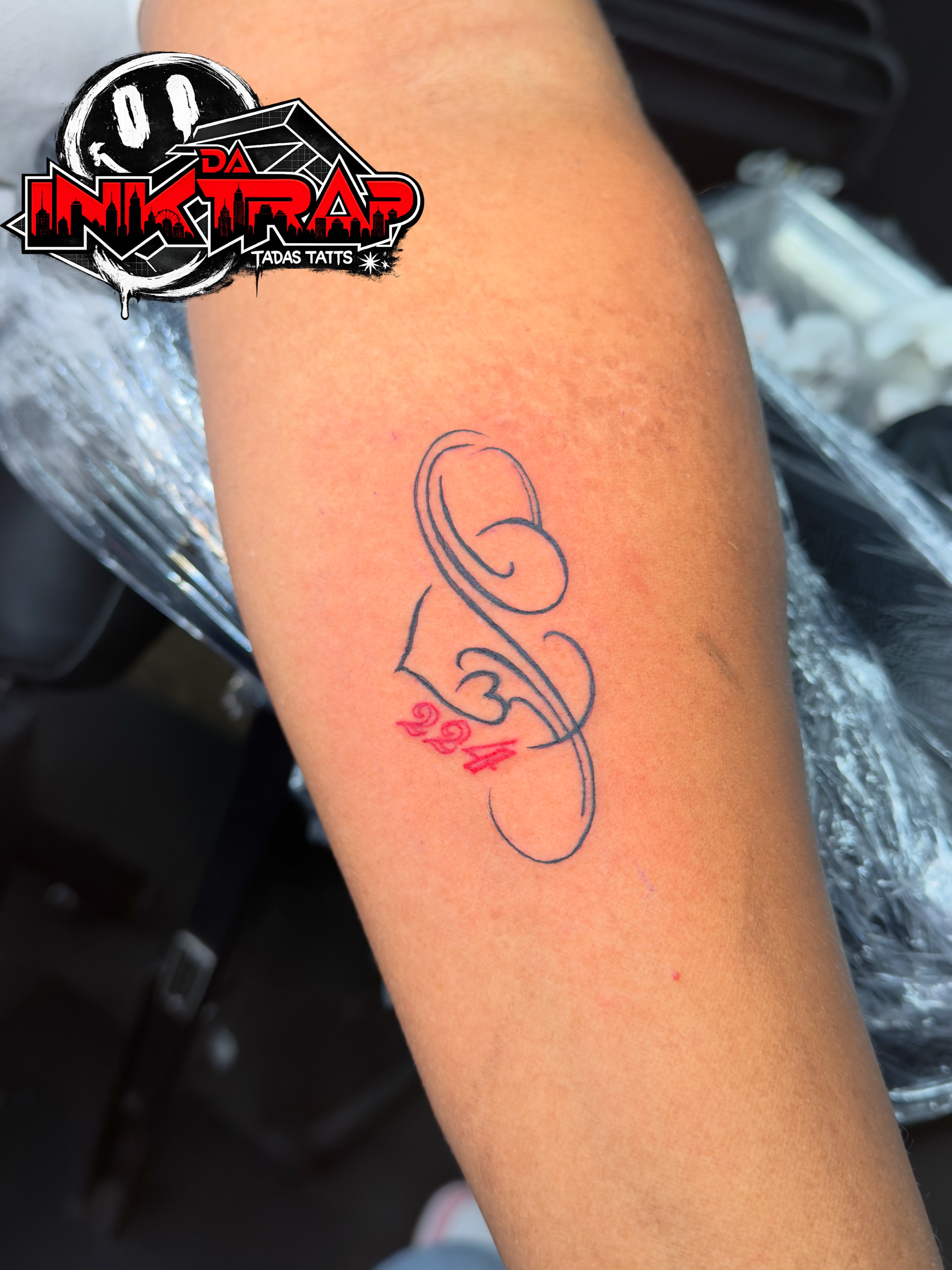 Swirl and heart fine line tattoo on the forearm by thee Magician🧞♀️, Atlanta, Georgia