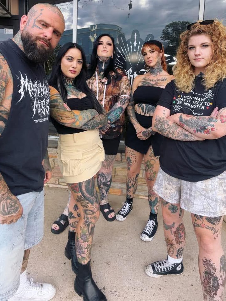 Multiple tattoos black and grey tattoo by Amber Tattoos