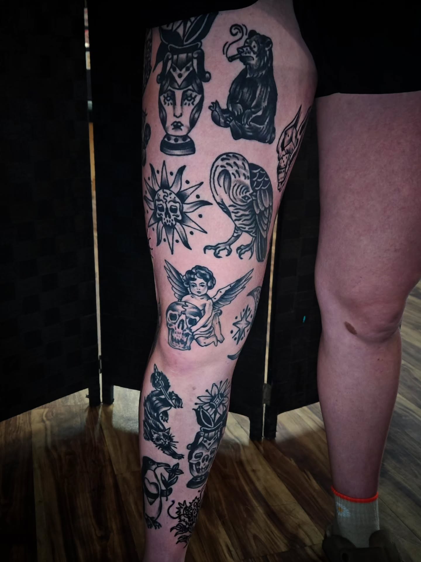Tattoo by @celinaward — american_traditional, black_and_grey