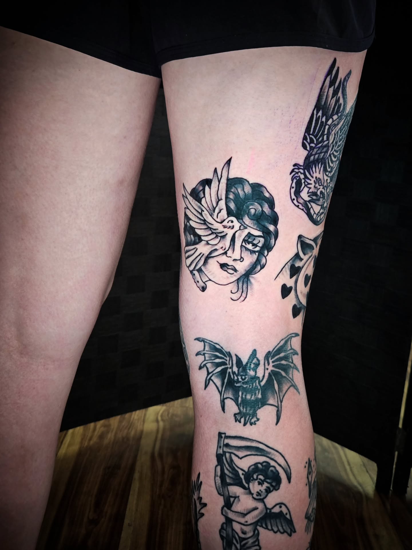 Tattoo by @celinaward — american_traditional, black_and_grey
