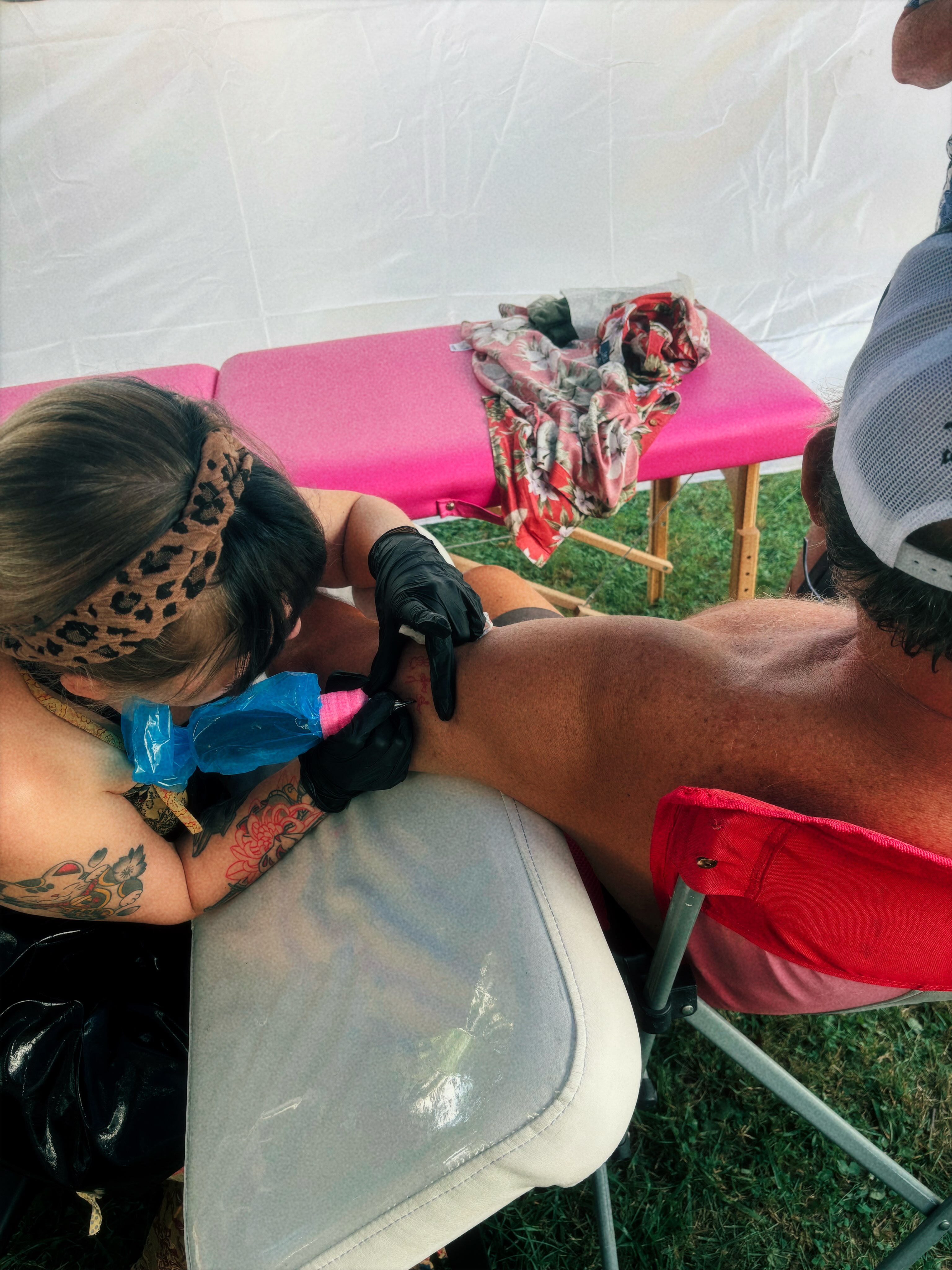 Leg American traditional tattoo on the leg by Abby Ash, Belington, West Virginia