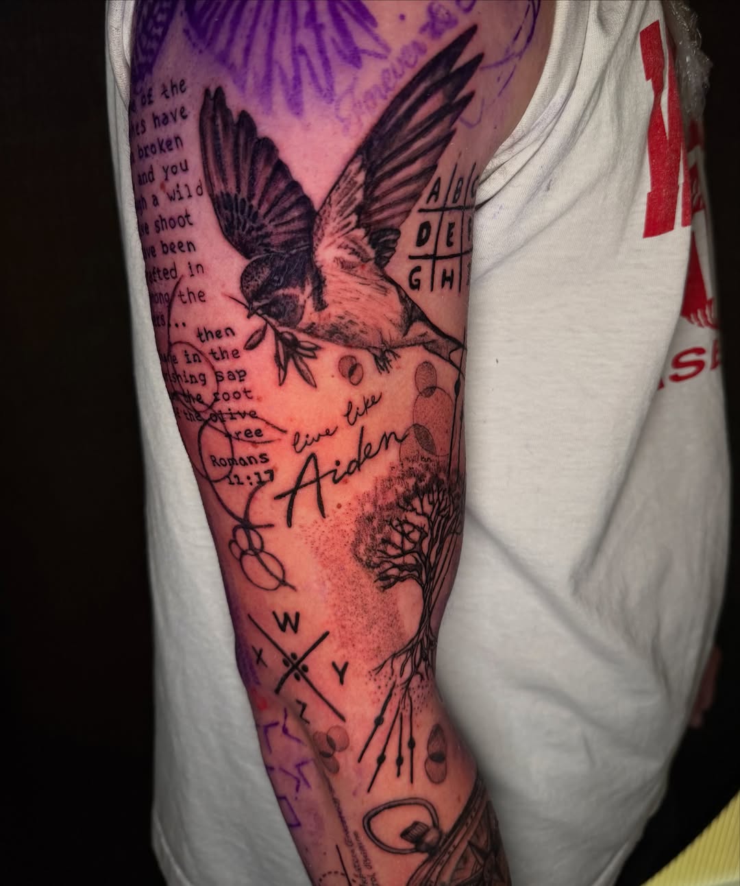 Bird and tree realism tattoo on the forearm by Abbie Kaitlynn Taylor, Dayton, Ohio