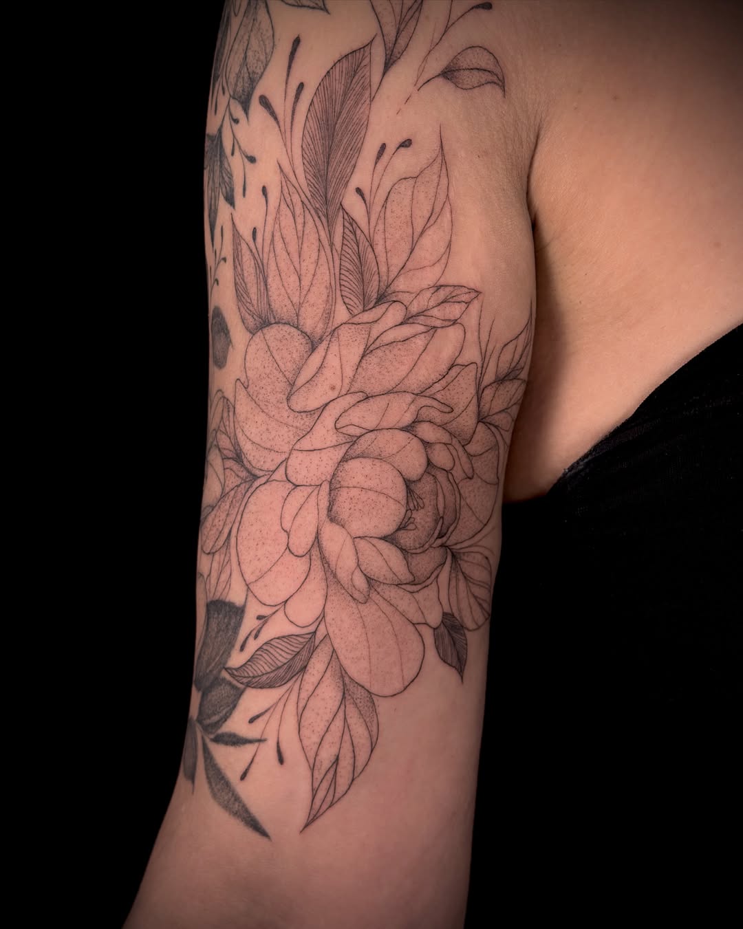 Floral arrangement dotwork tattoo on the forearm by ollie b ⋆⟡⋆, Dayton, Ohio