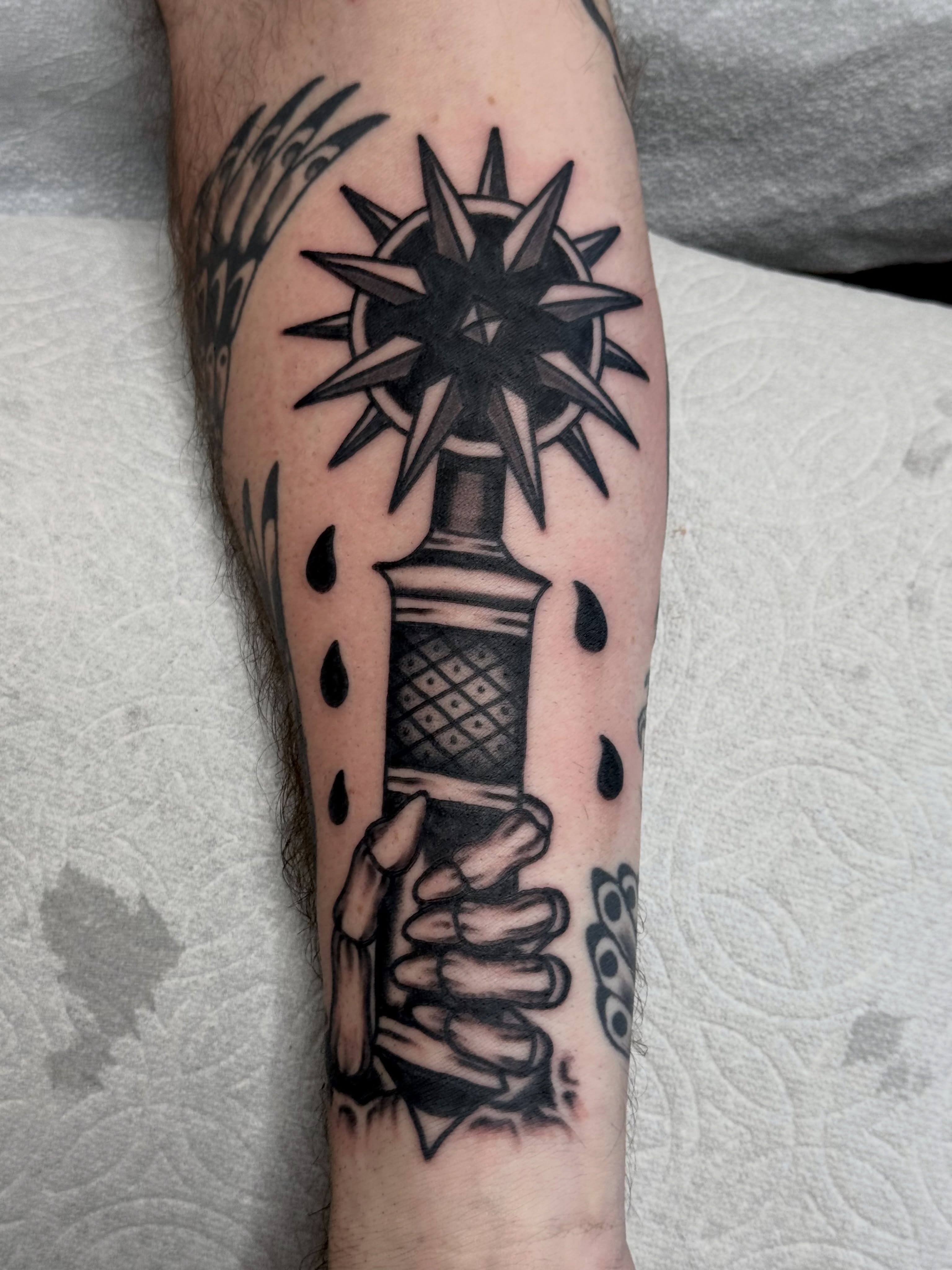 Torch with star geometric tattoo on the forearm by San Diego Tattoo Artist - 𝔍𝔞𝔠𝔬𝔟 𝔓𝔞𝔫𝔦𝔞𝔤𝔲𝔞