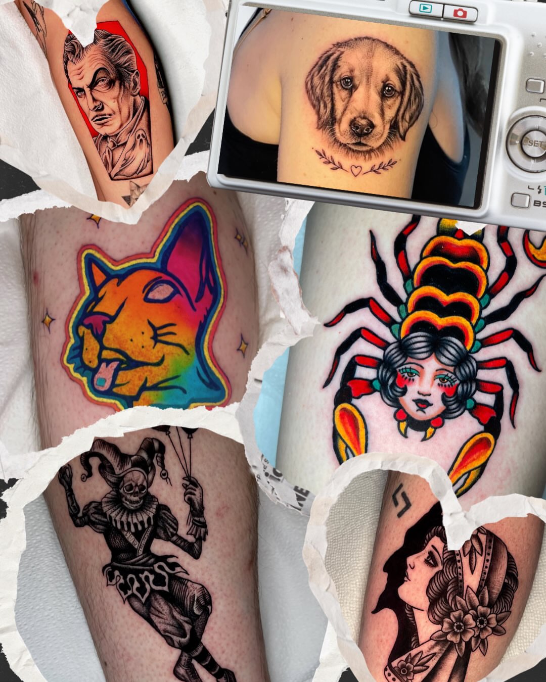 Cat American traditional tattoo on the thigh by Brooke Kresco