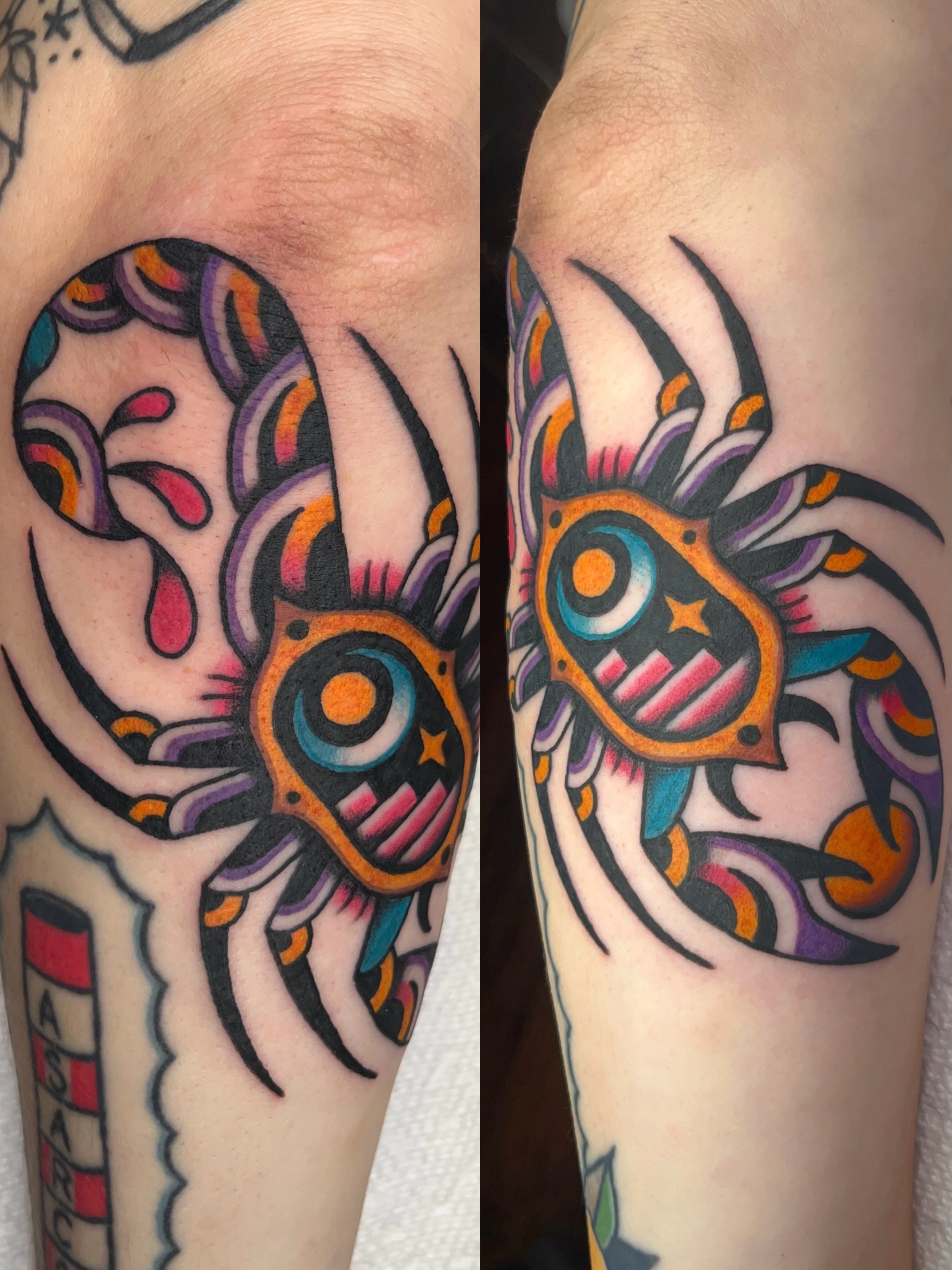 Astronaut American traditional tattoo on the forearm by Nat Power