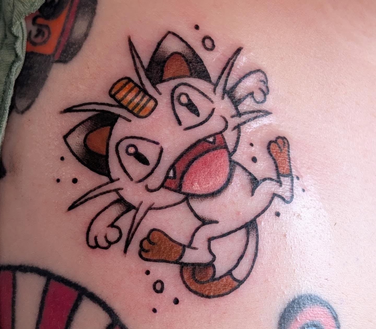 Pokémon dotwork tattoo on the torso by Alexandria Green