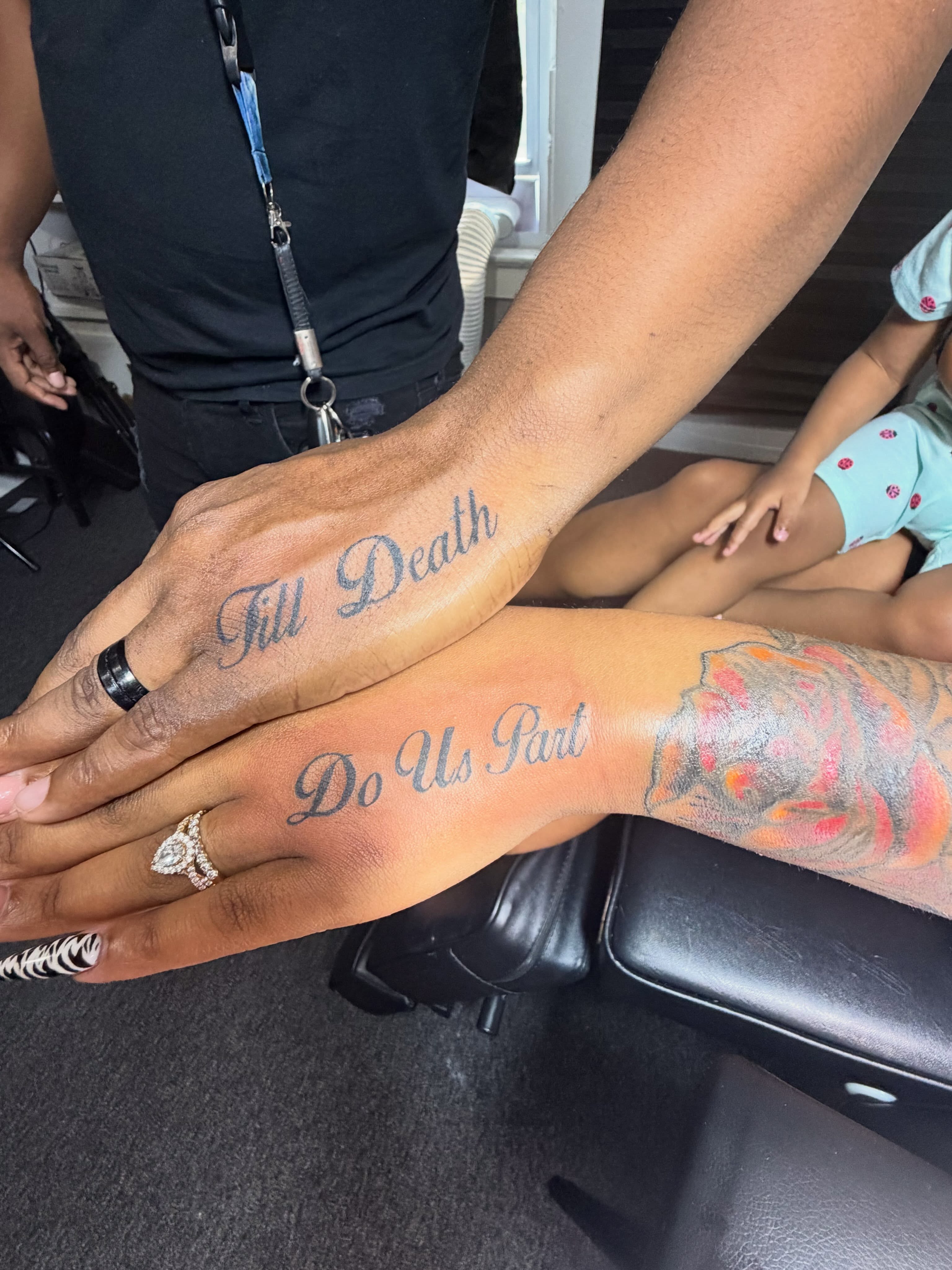 Till death do us part lettering script tattoo on the forearm by 216 Tattoos 🥰