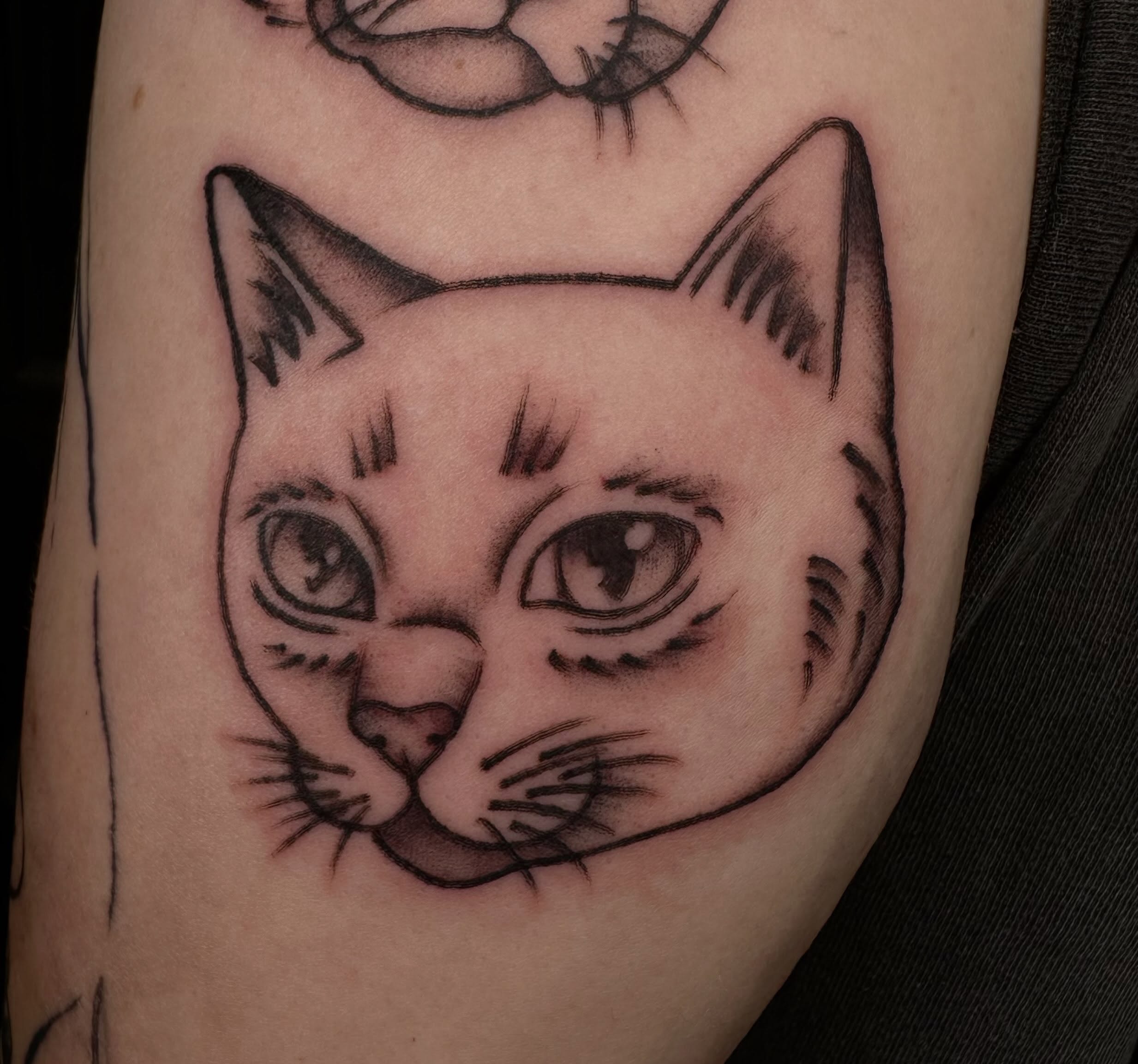 Cat realism tattoo on the forearm by emma christine
