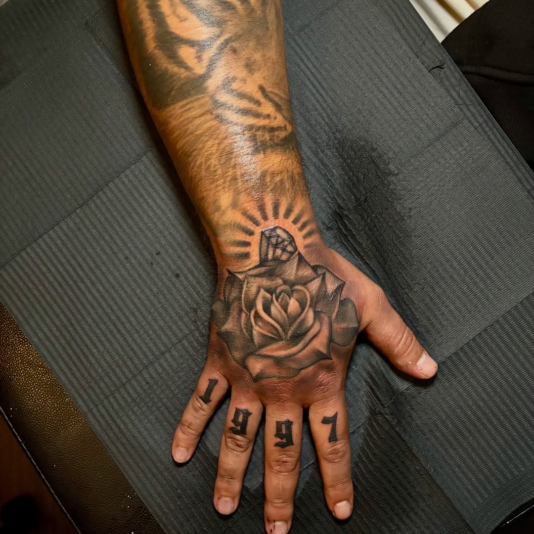 Rose with numbers realism tattoo on the hand by ๐ต๐๐๐๐๐๐๐ ๐ป๐๐๐๐