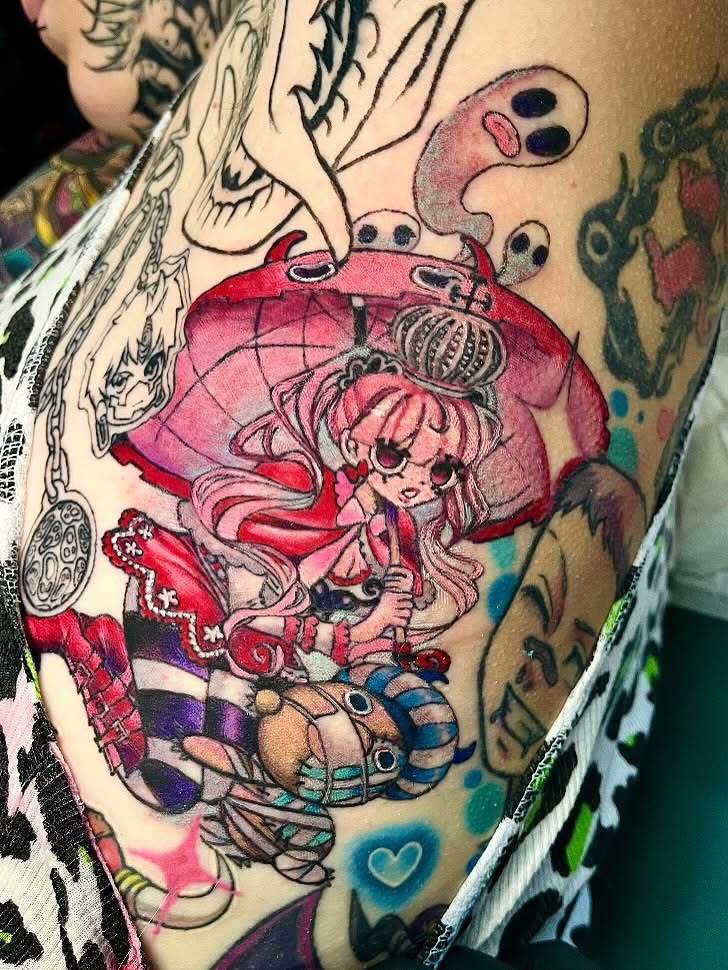 Tattoo by @pinkpeonyink — anime, illustrative