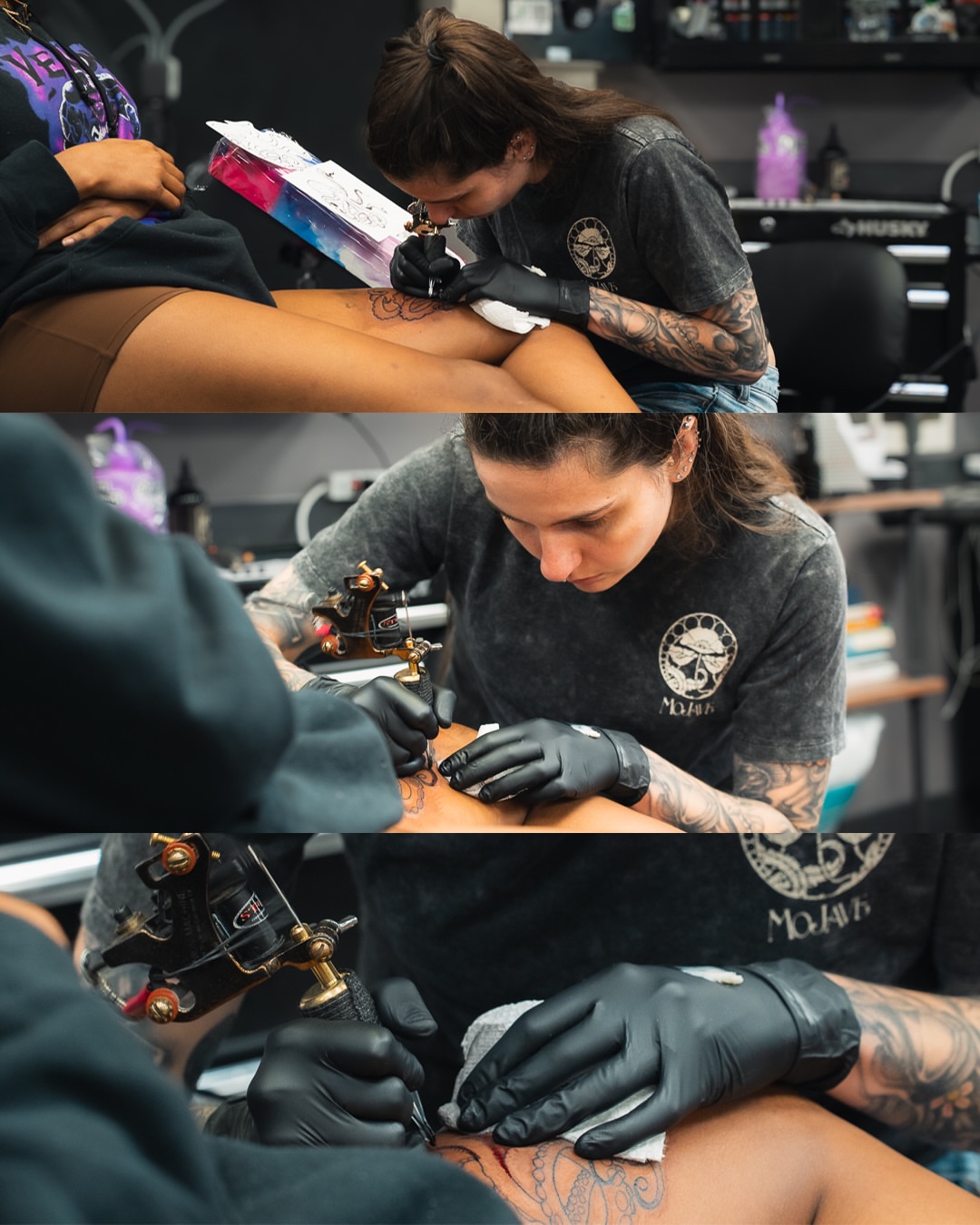 Octopus new school tattoo on the thigh by Linda Marroum, Morningside, Maryland