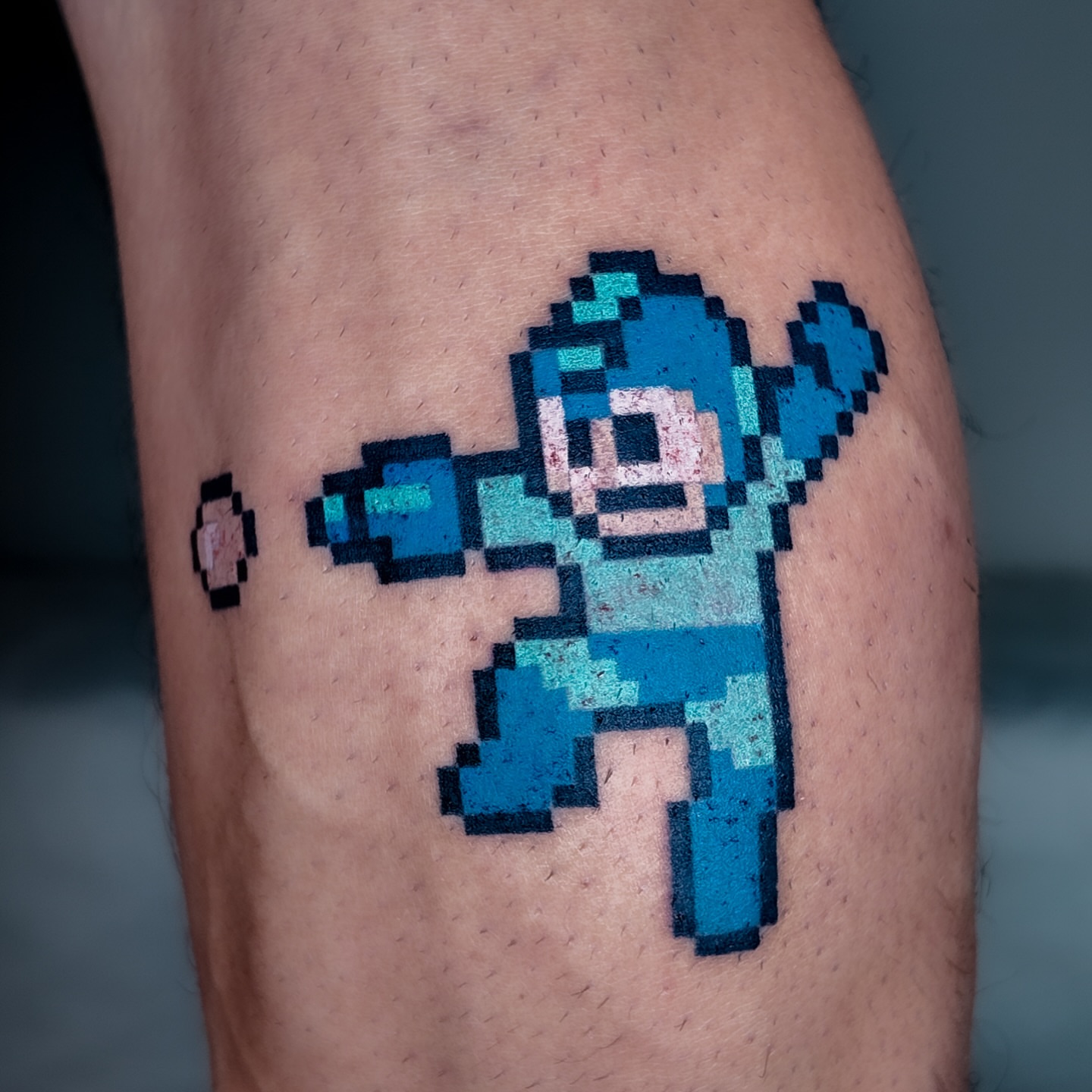 Megaman dotwork tattoo on the forearm by m r p i x e l ๐ธ๐ฌ
