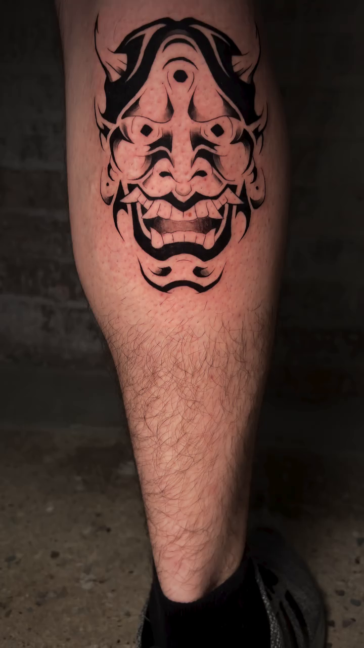 Oni mask japanese irezumi tattoo by Musa Selman