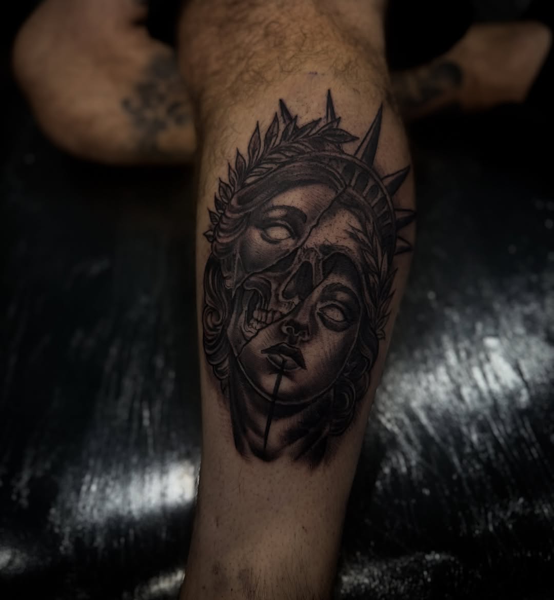 Tattoo by @sincerelyyourzstudios — black_and_grey, realism