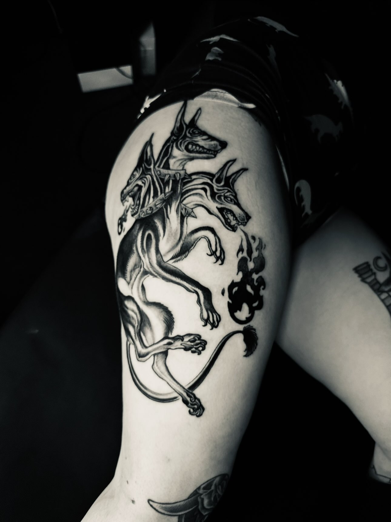 Mythical creature black and grey tattoo on the forearm by ⠀Joey Rosado
