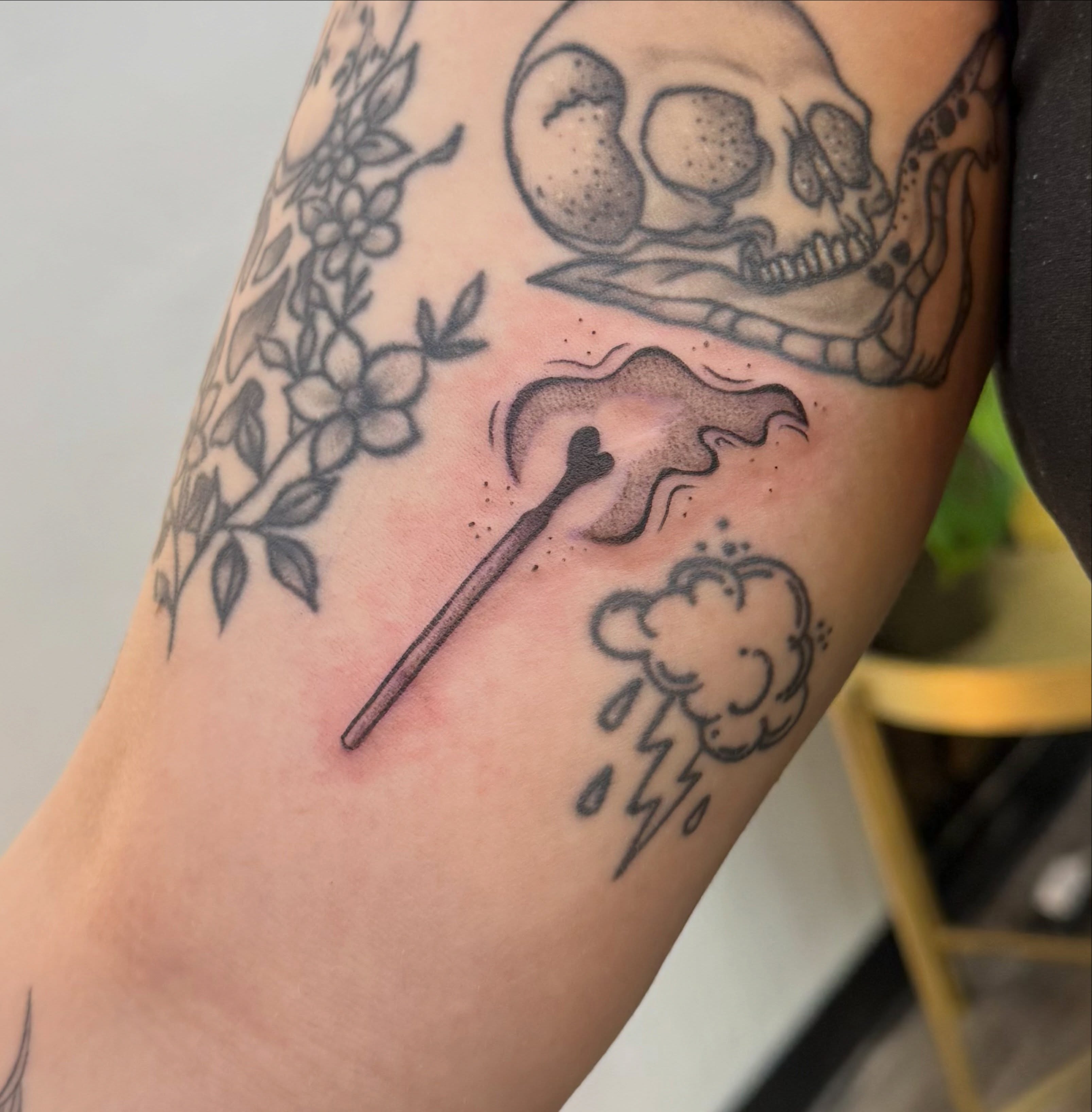 Magic wand dotwork tattoo on the forearm by Kate Marie