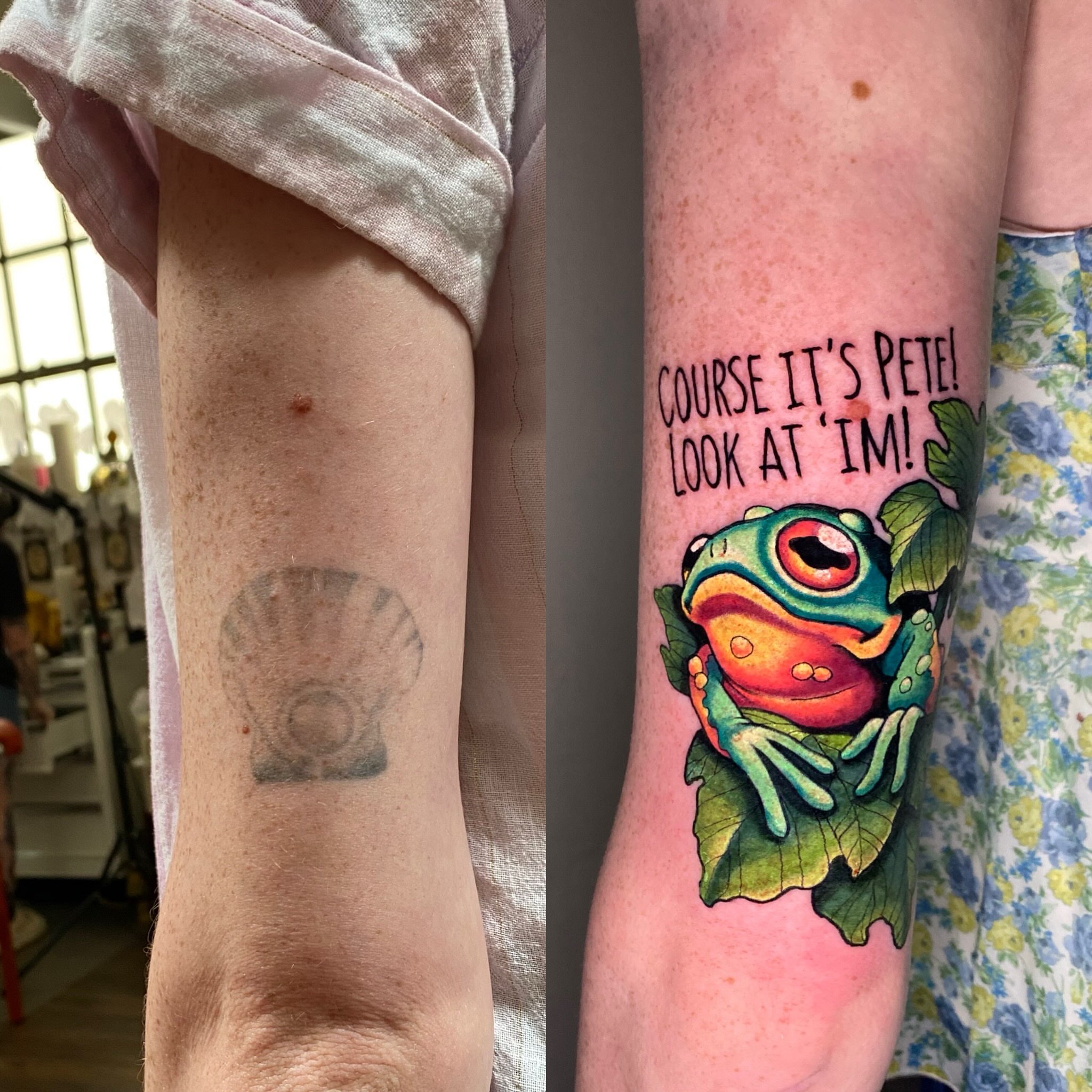 Frog realism tattoo on the forearm by Lindsay Hall